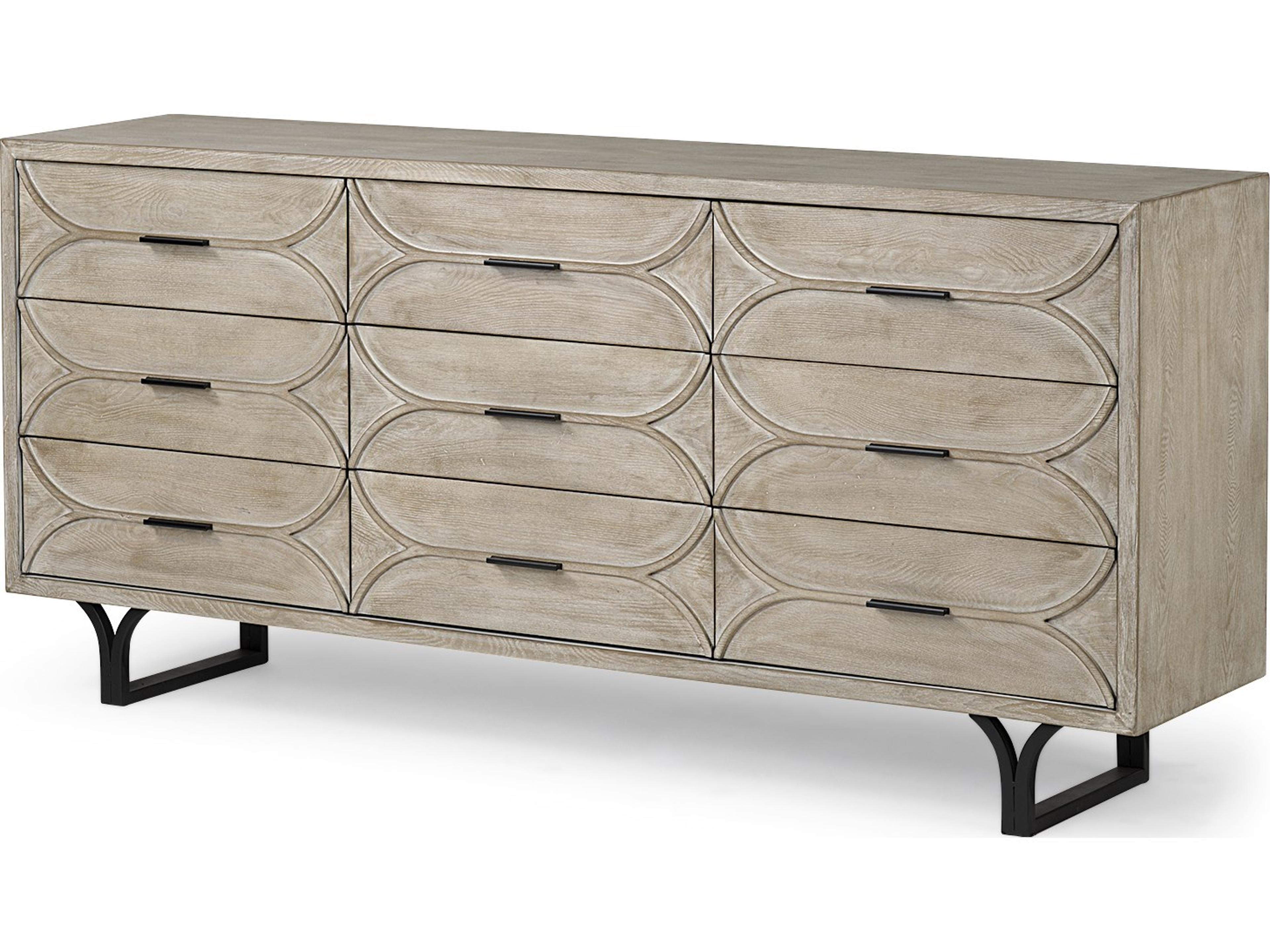 Mercana Giselle II Brown Fir Veneer W/Black Metal Leg 9 Drawer Sideboard