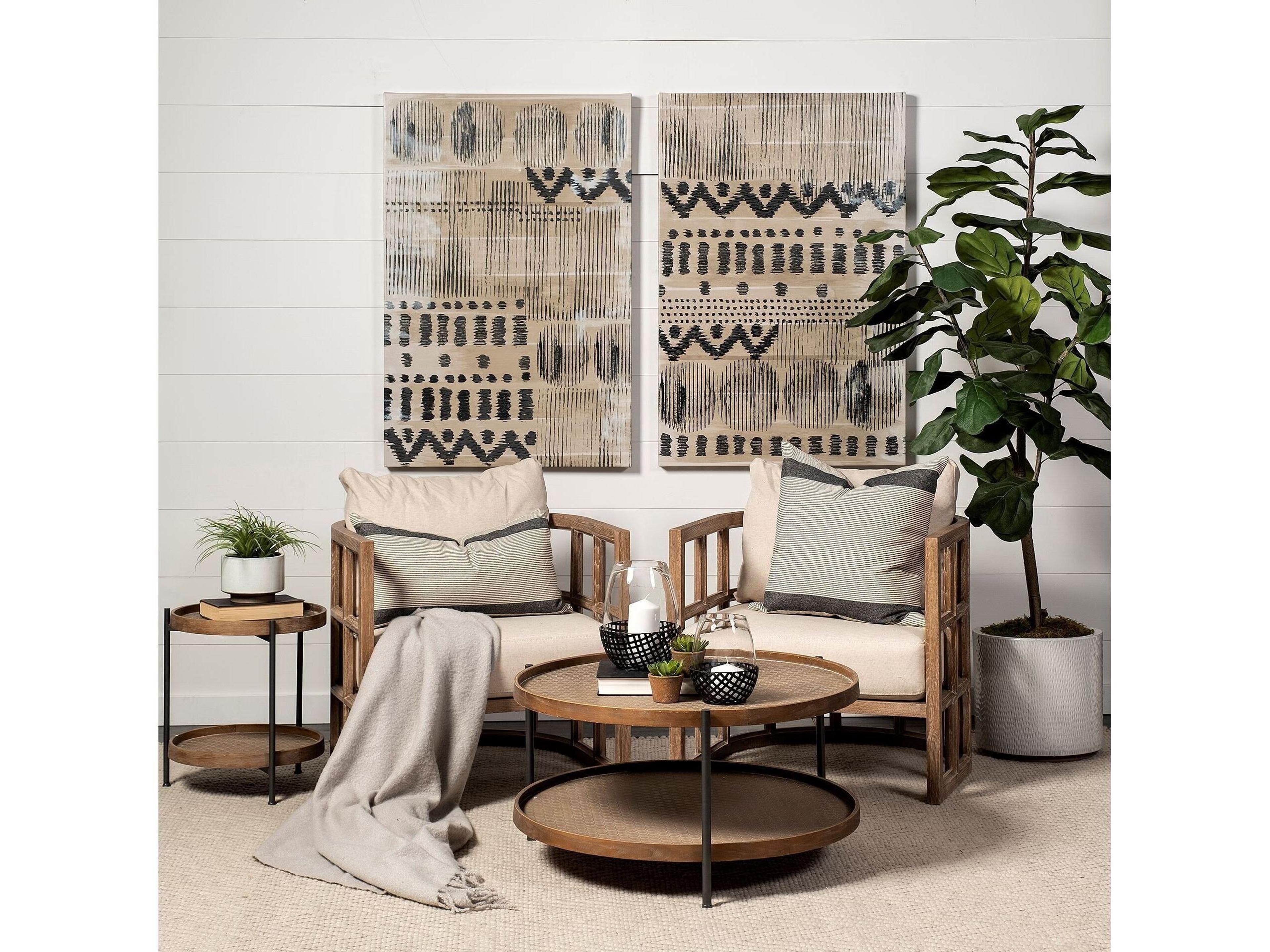 Mercana Kade III 16.9" Round Top Natural Brown Wood and Gray Metal Frame Tray-Style End/Side Table