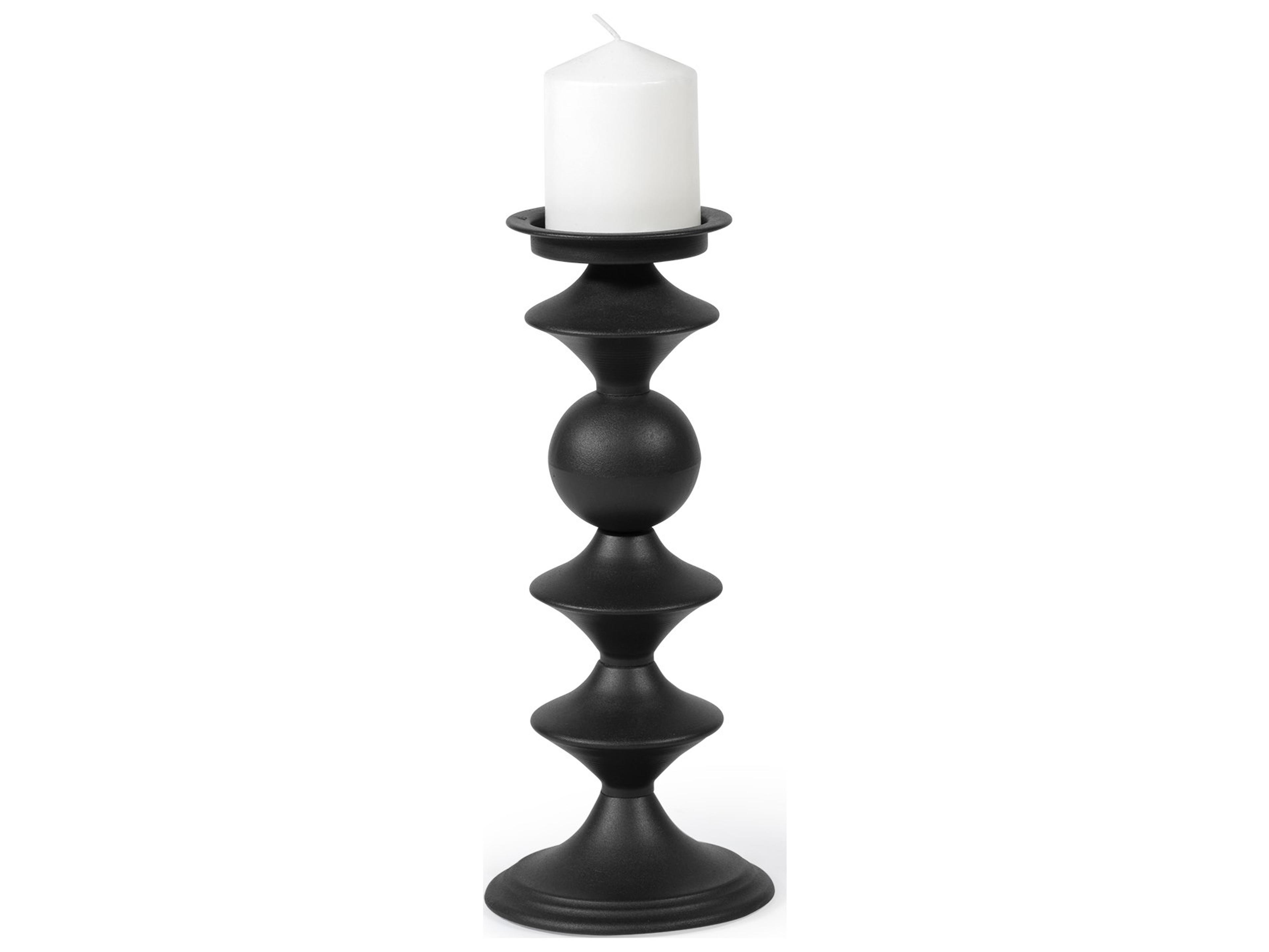 Candelero I Small Black Metal Grooved Table Candle Holder