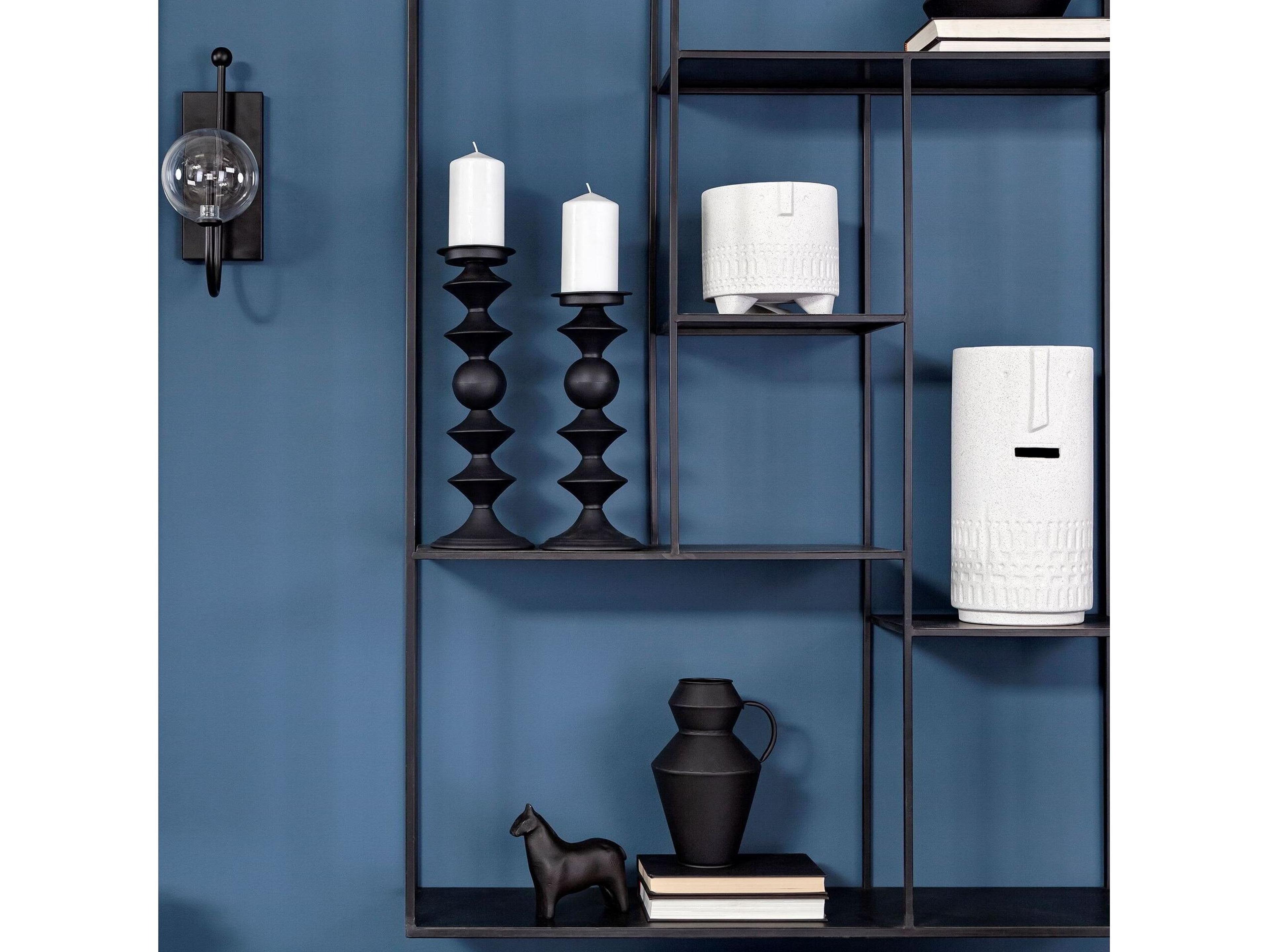 Mercana Candelero I Small Black Metal Grooved Table Candle Holder