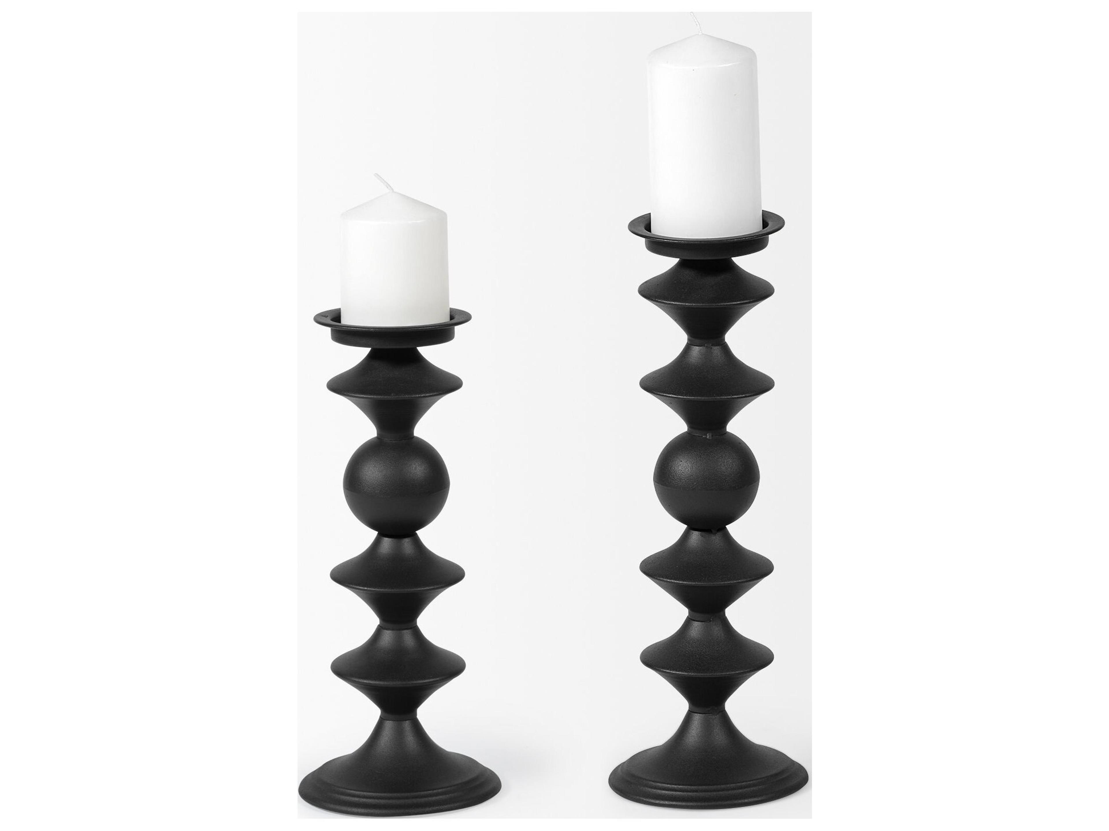 Mercana Candelero I Small Black Metal Grooved Table Candle Holder