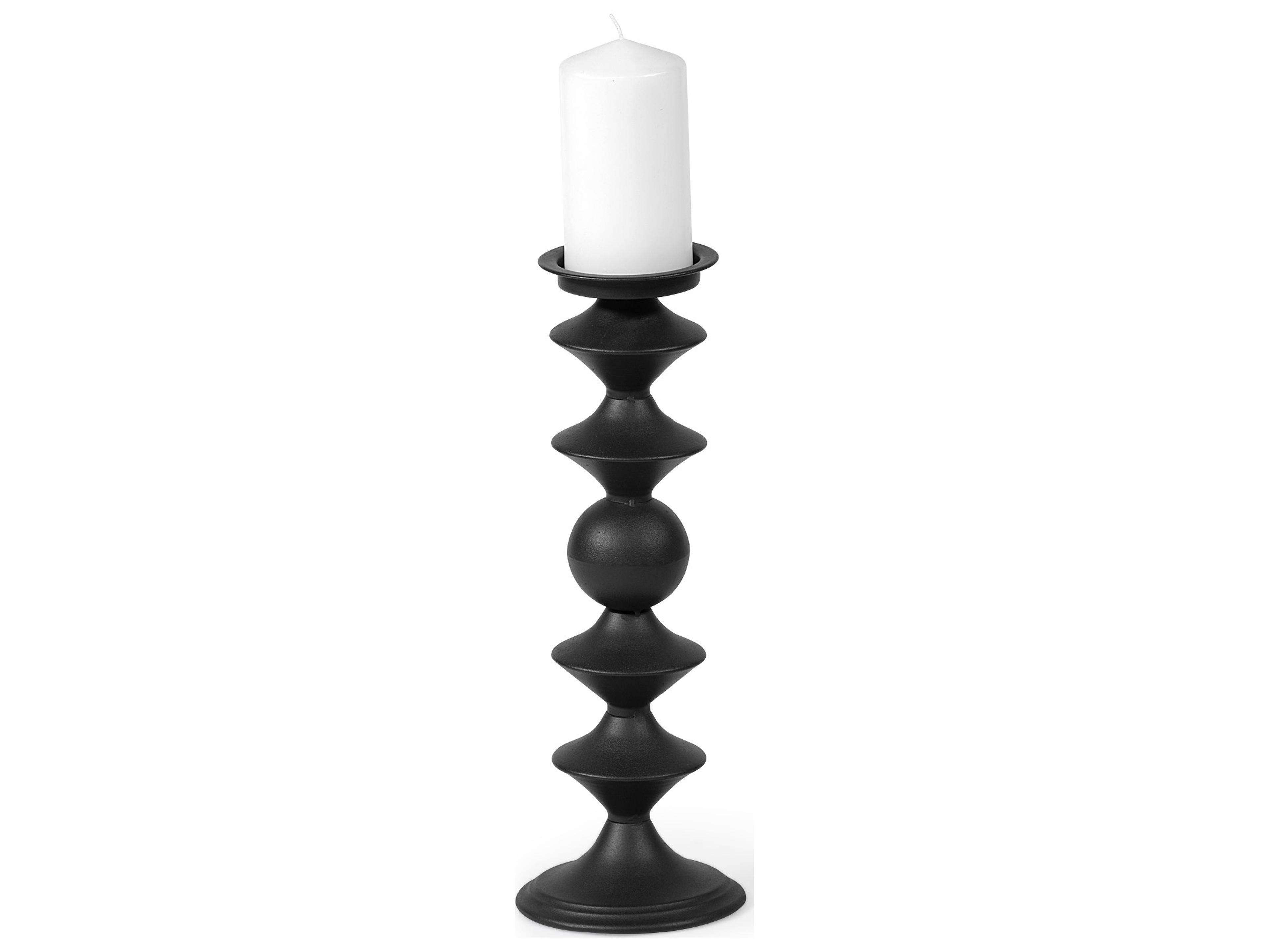 Candelero II Large Black Metal Grooved Table Candle Holder