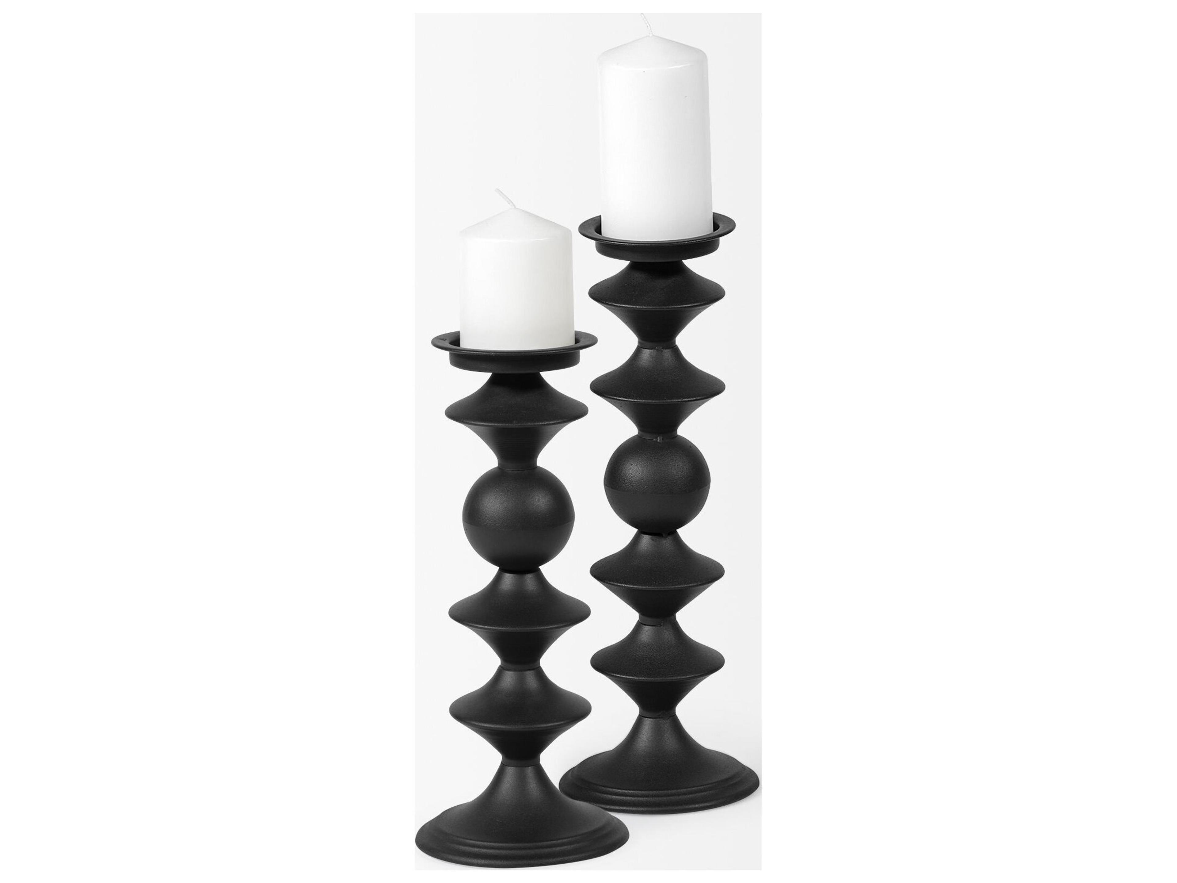 Mercana Candelero II Large Black Metal Grooved Table Candle Holder