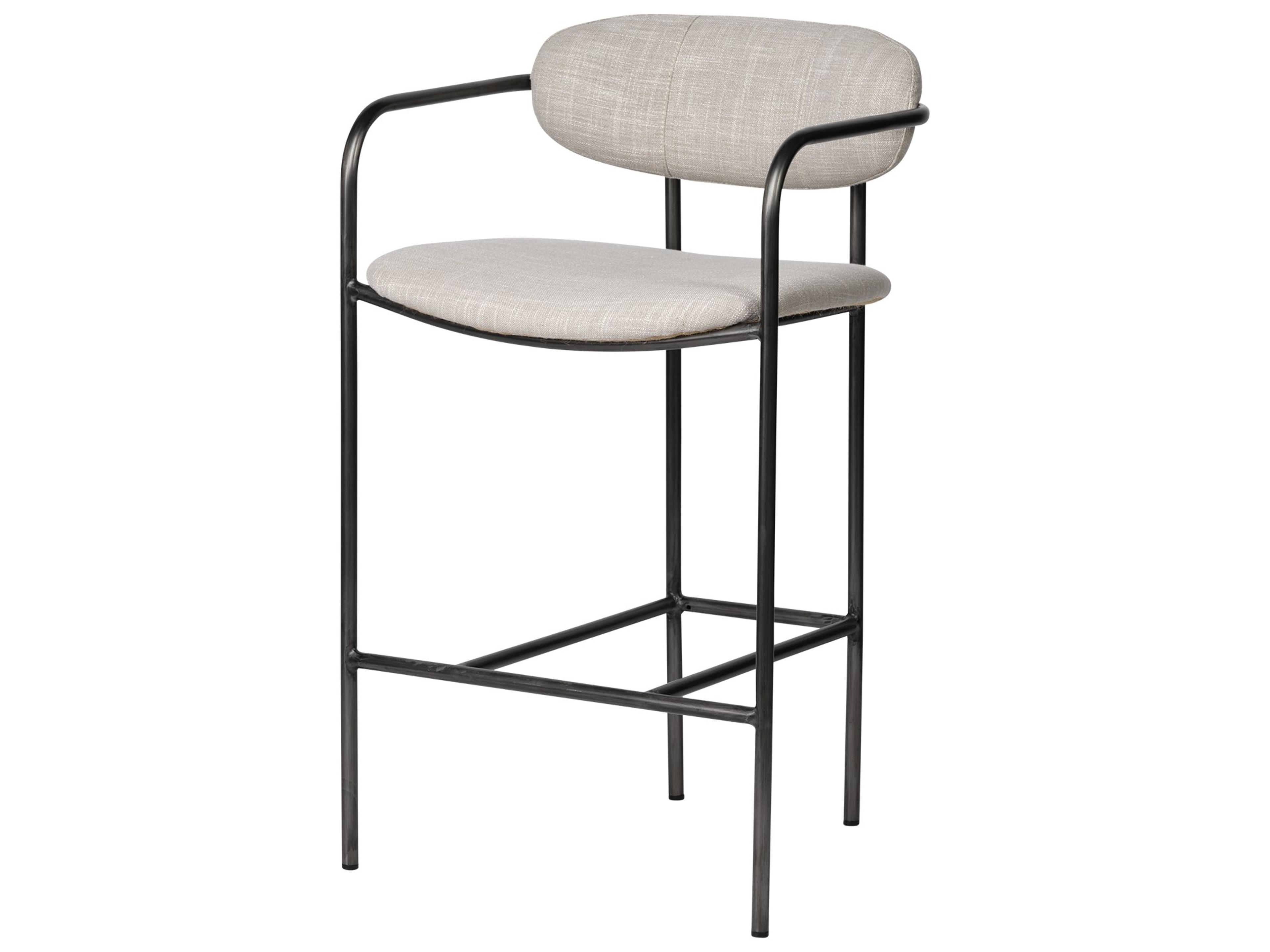 Parker II Beige Fabric Seat Gun Metal Grey Metal Counter Stool