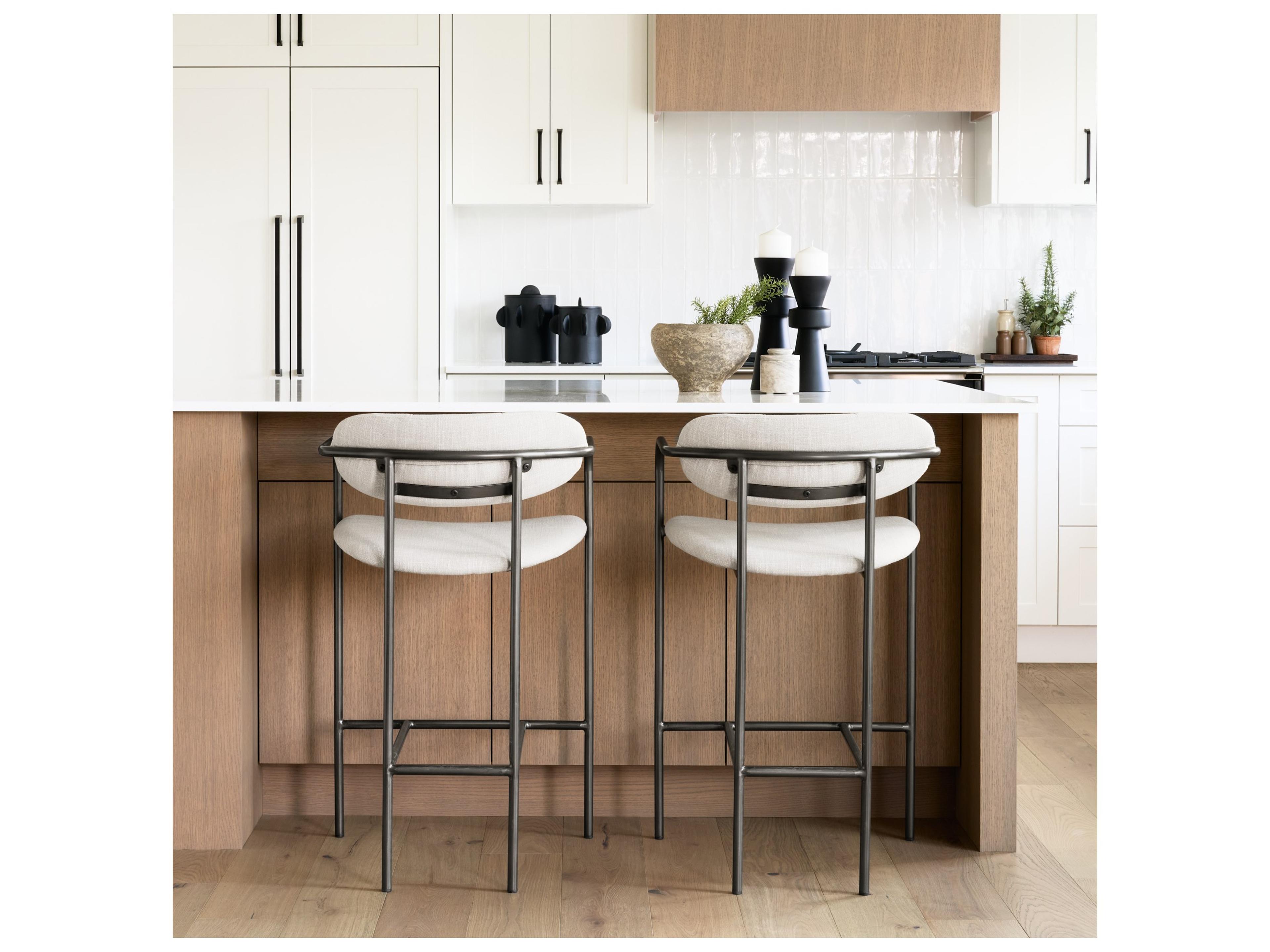 Mercana Parker II Beige Fabric Seat Gun Metal Grey Metal Counter Stool