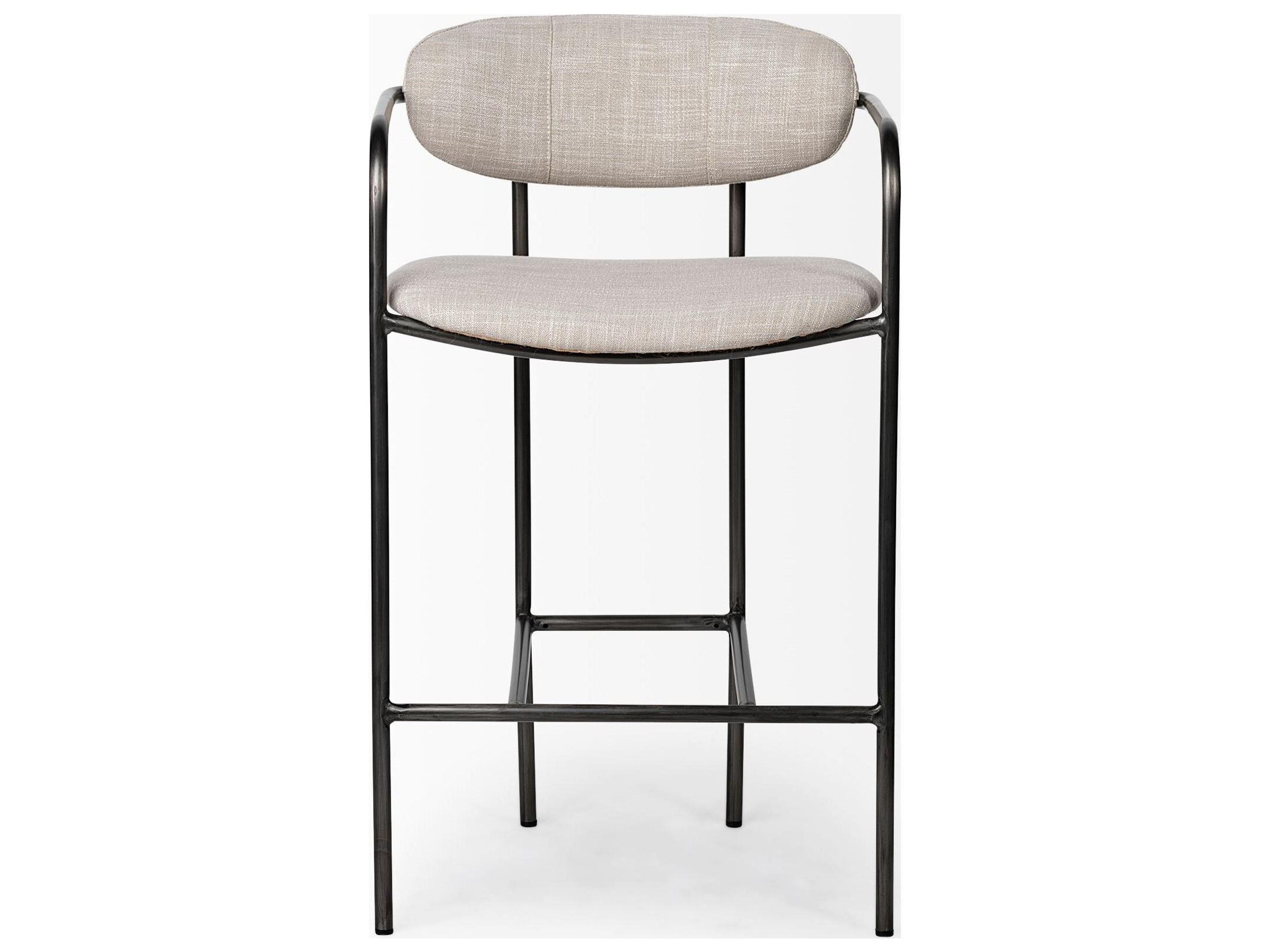 Mercana Parker II Beige Fabric Seat Gun Metal Grey Metal Counter Stool
