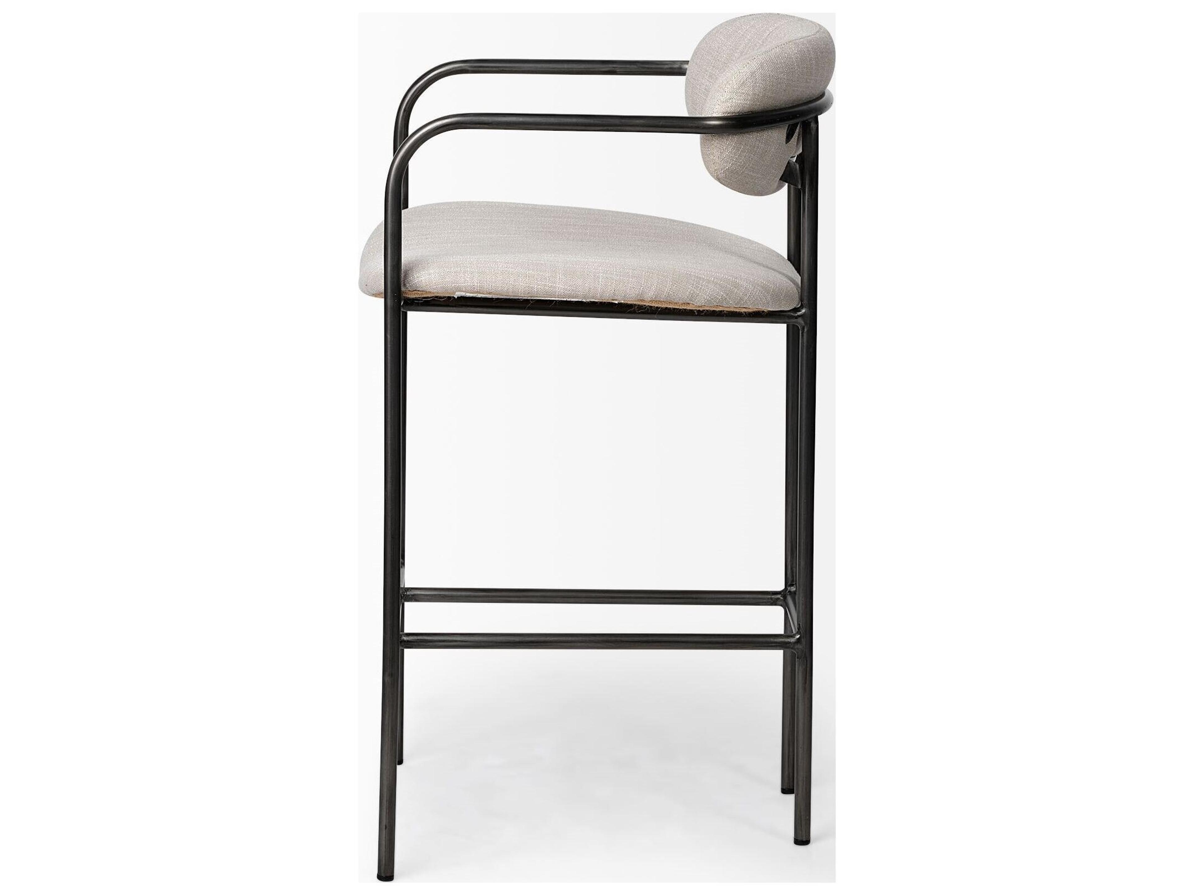 Mercana Parker II Beige Fabric Seat Gun Metal Grey Metal Counter Stool
