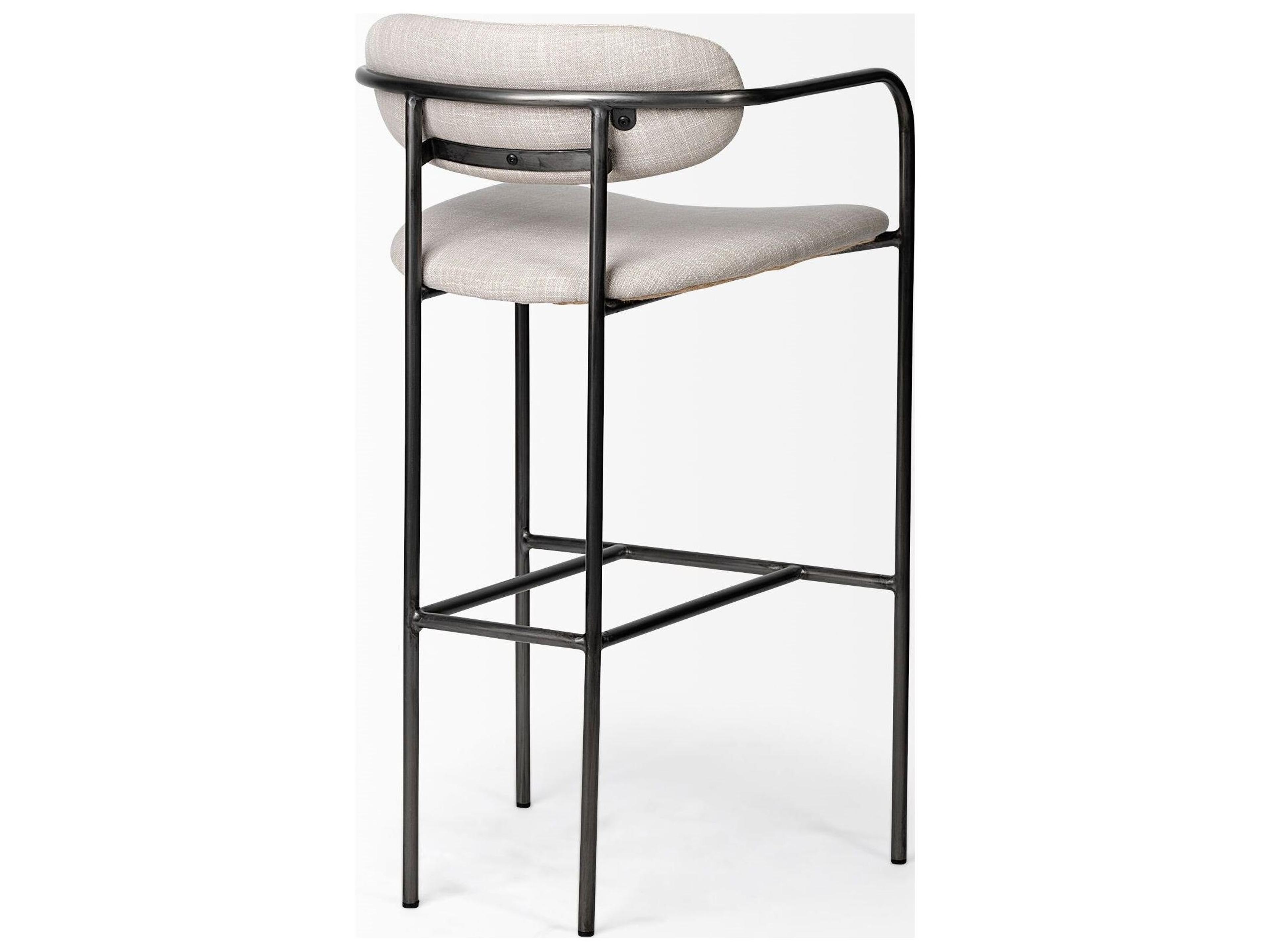 Mercana Parker 30" Seat Height Beige Fabric Seat Gun Metal Grey Metal Bar Stool