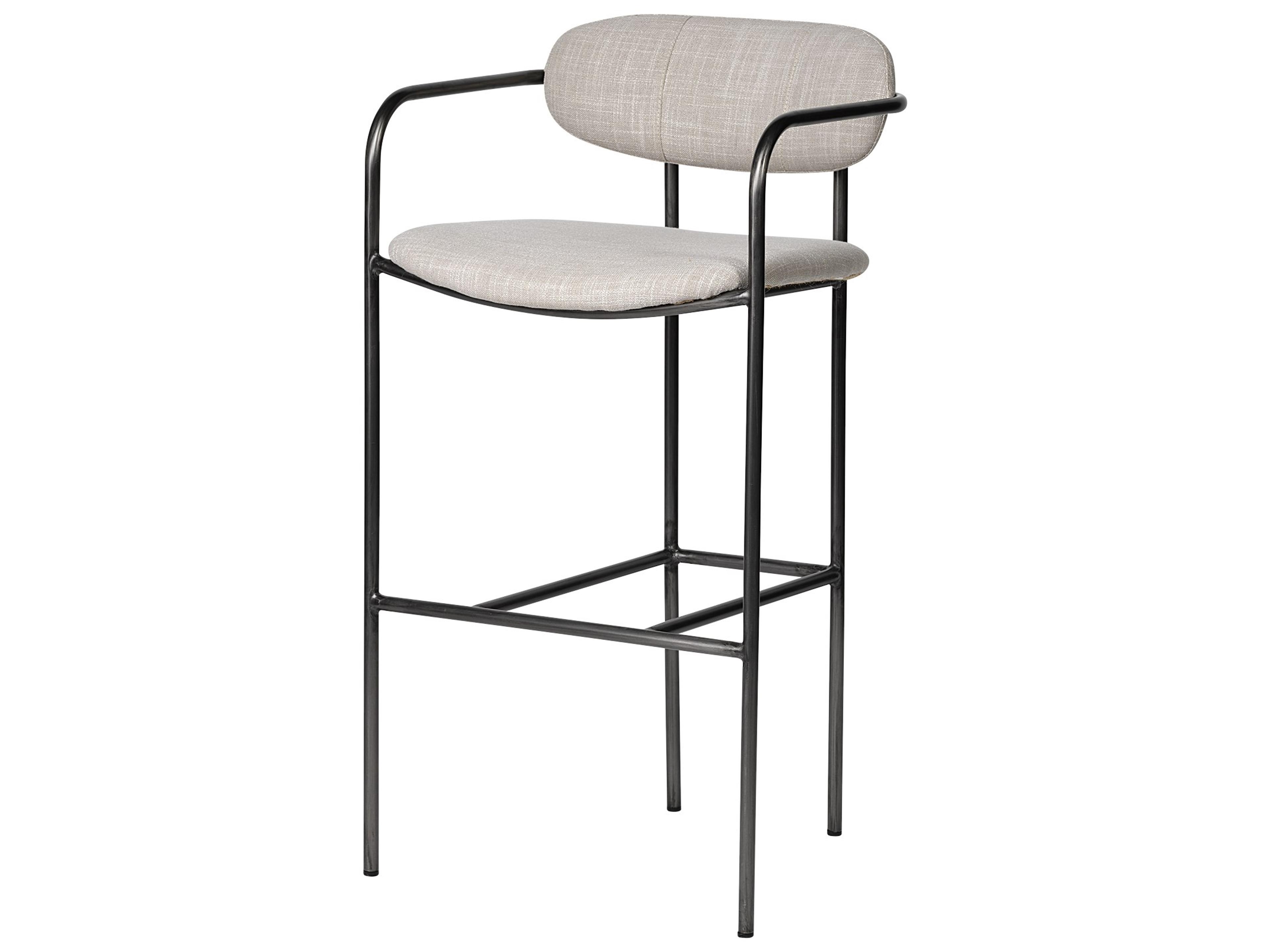 Parker 30" Seat Height Beige Fabric Seat Gun Metal Grey Metal Bar Stool
