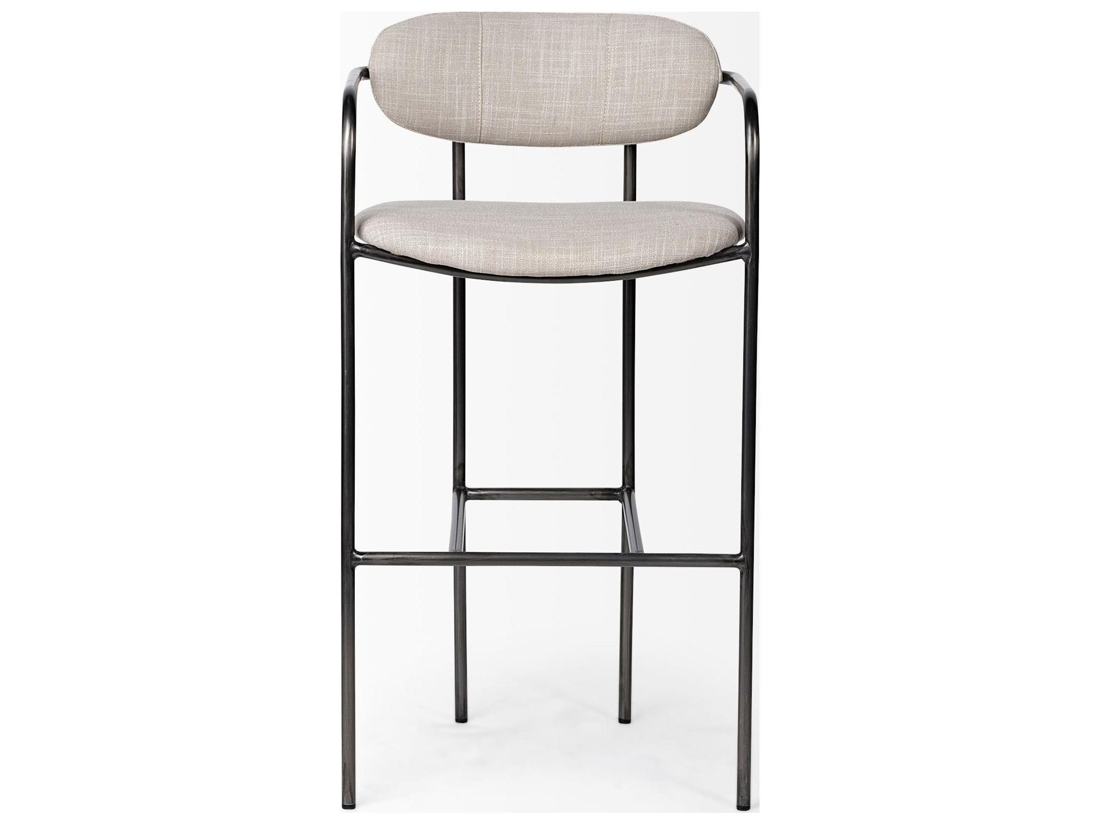 Mercana Parker 30" Seat Height Beige Fabric Seat Gun Metal Grey Metal Bar Stool