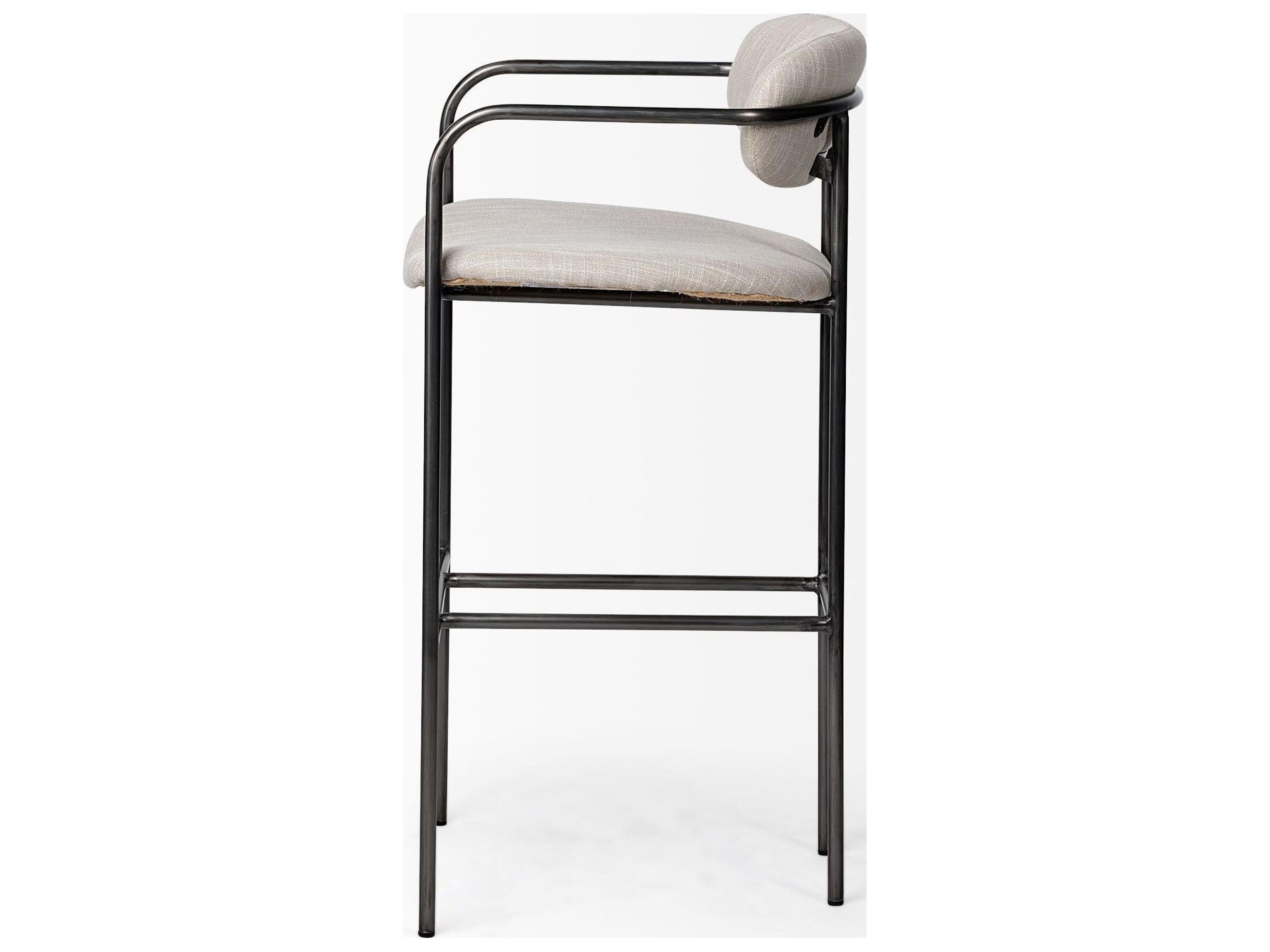 Mercana Parker 30" Seat Height Beige Fabric Seat Gun Metal Grey Metal Bar Stool