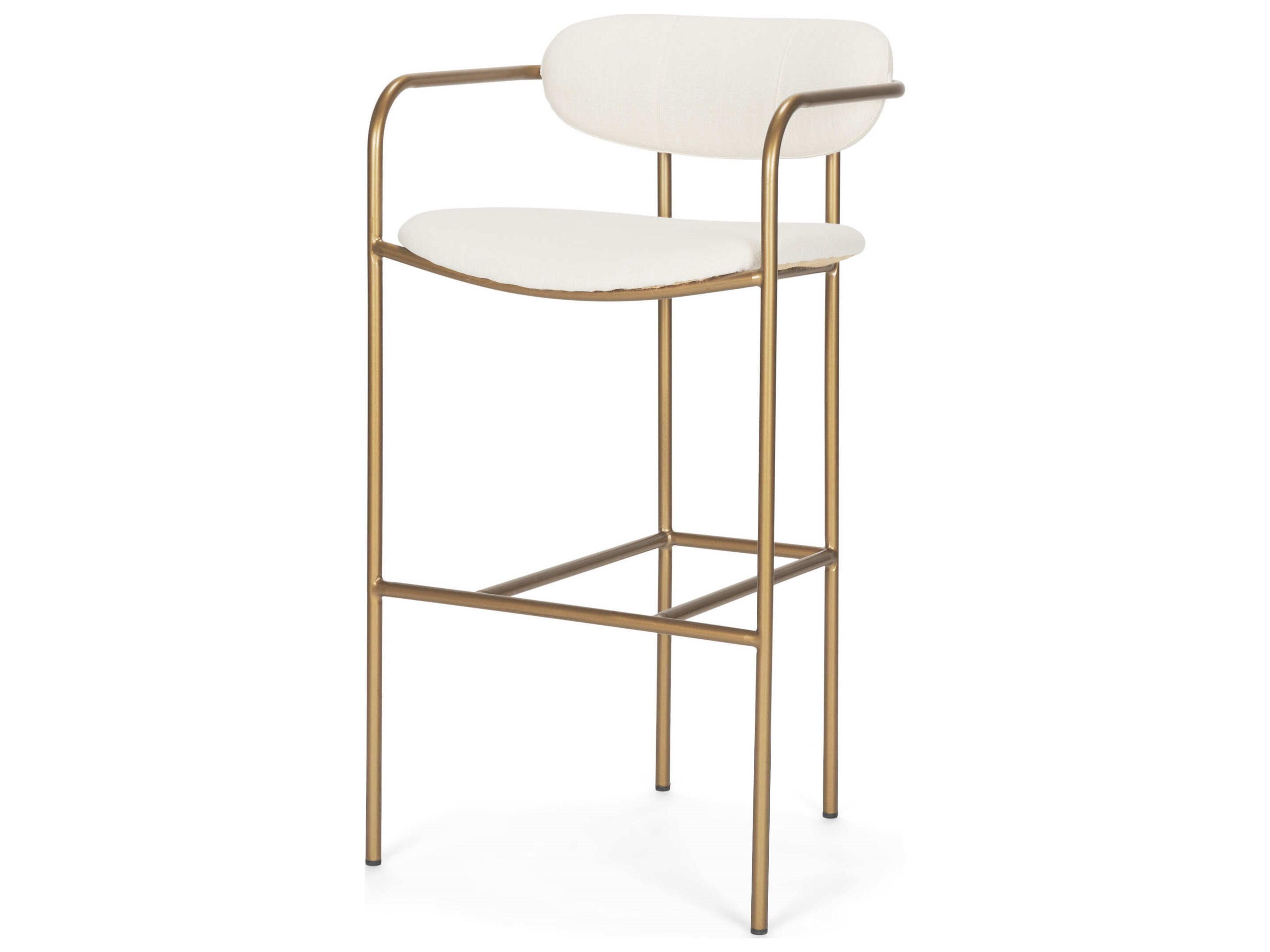 Parker 30" Seat Height Cream Fabric Seat Gold Metal Bar Stool