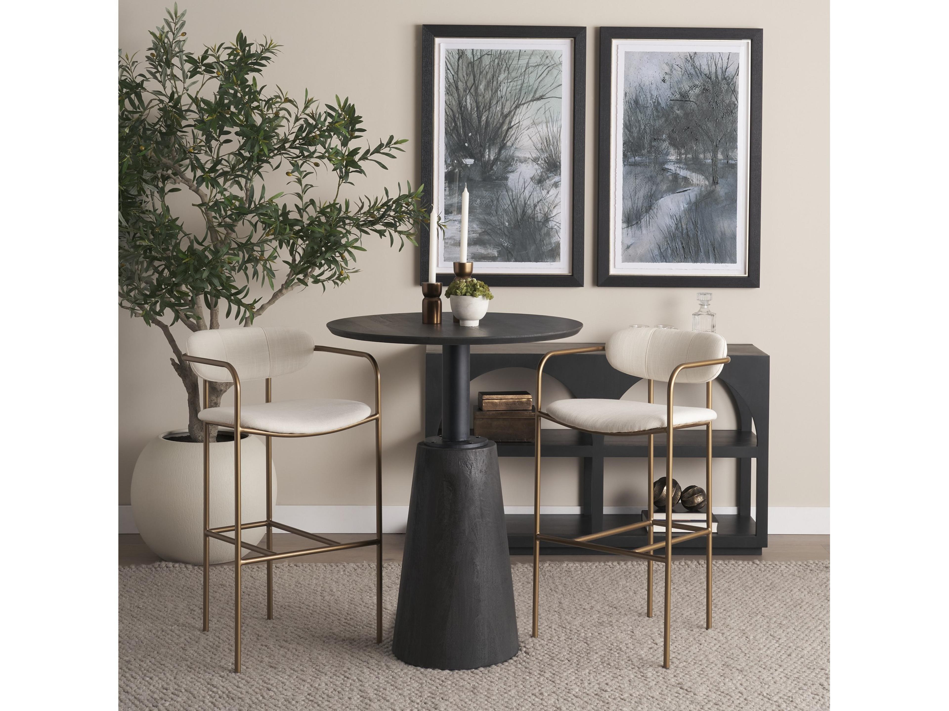 Mercana Parker 30" Seat Height Cream Fabric Seat Gold Metal Bar Stool