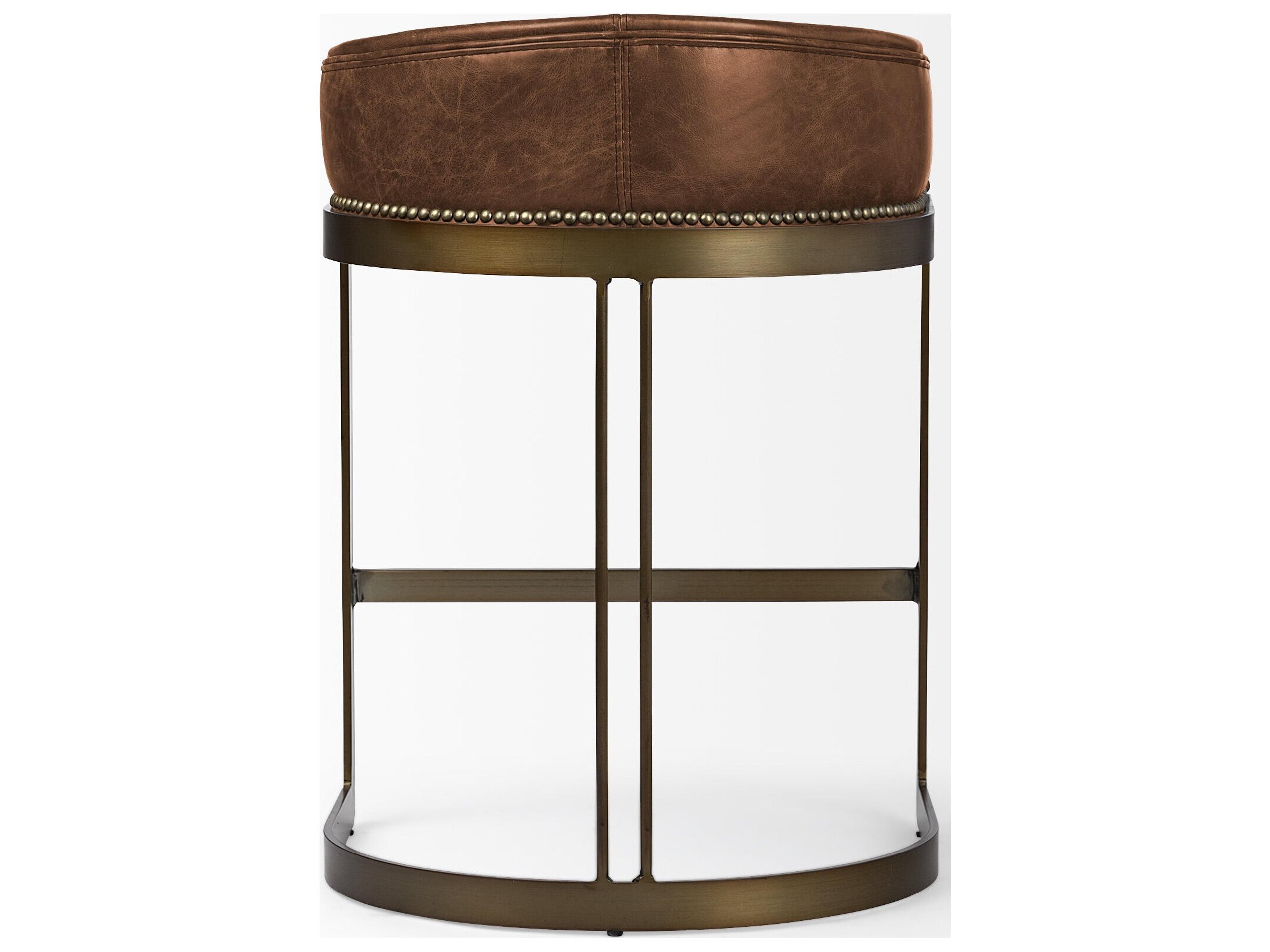 Mercana Hollyfield II Brown Leather Seat Gold Metal Base Stool