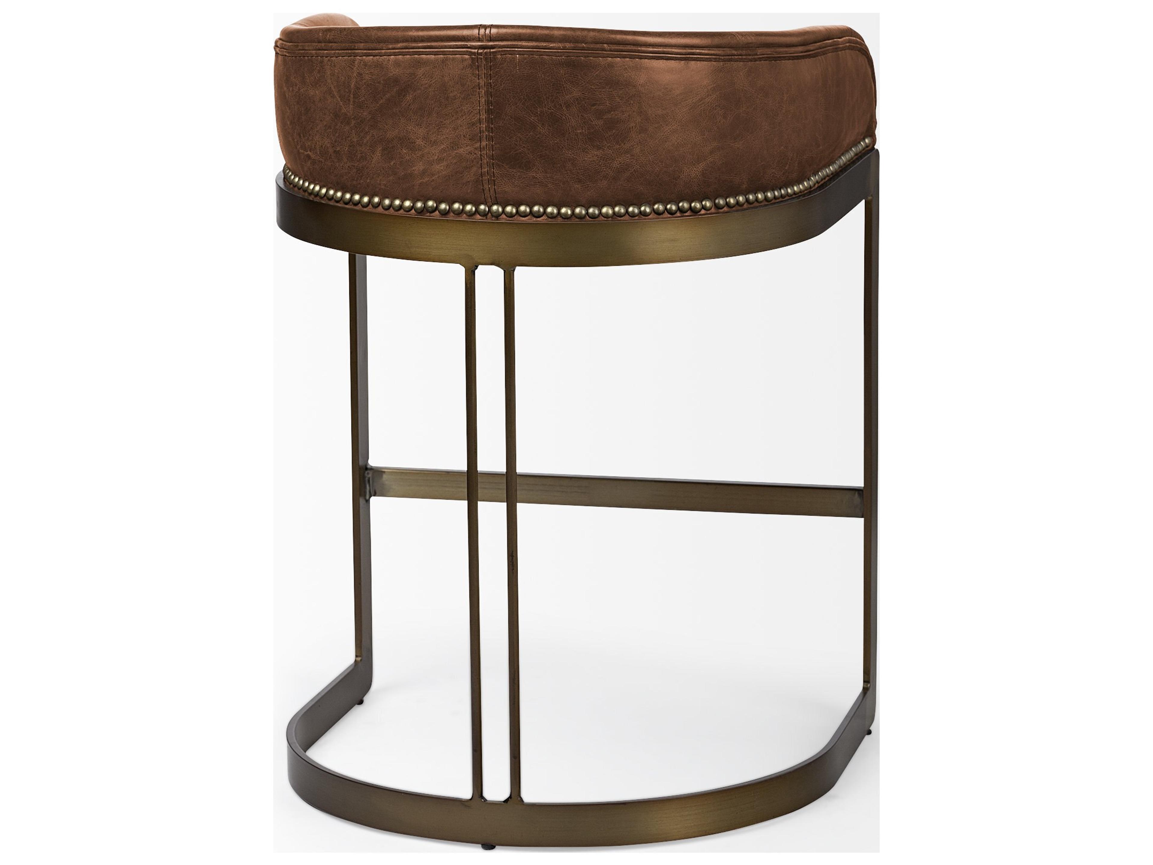 Mercana Hollyfield II Brown Leather Seat Gold Metal Base Stool