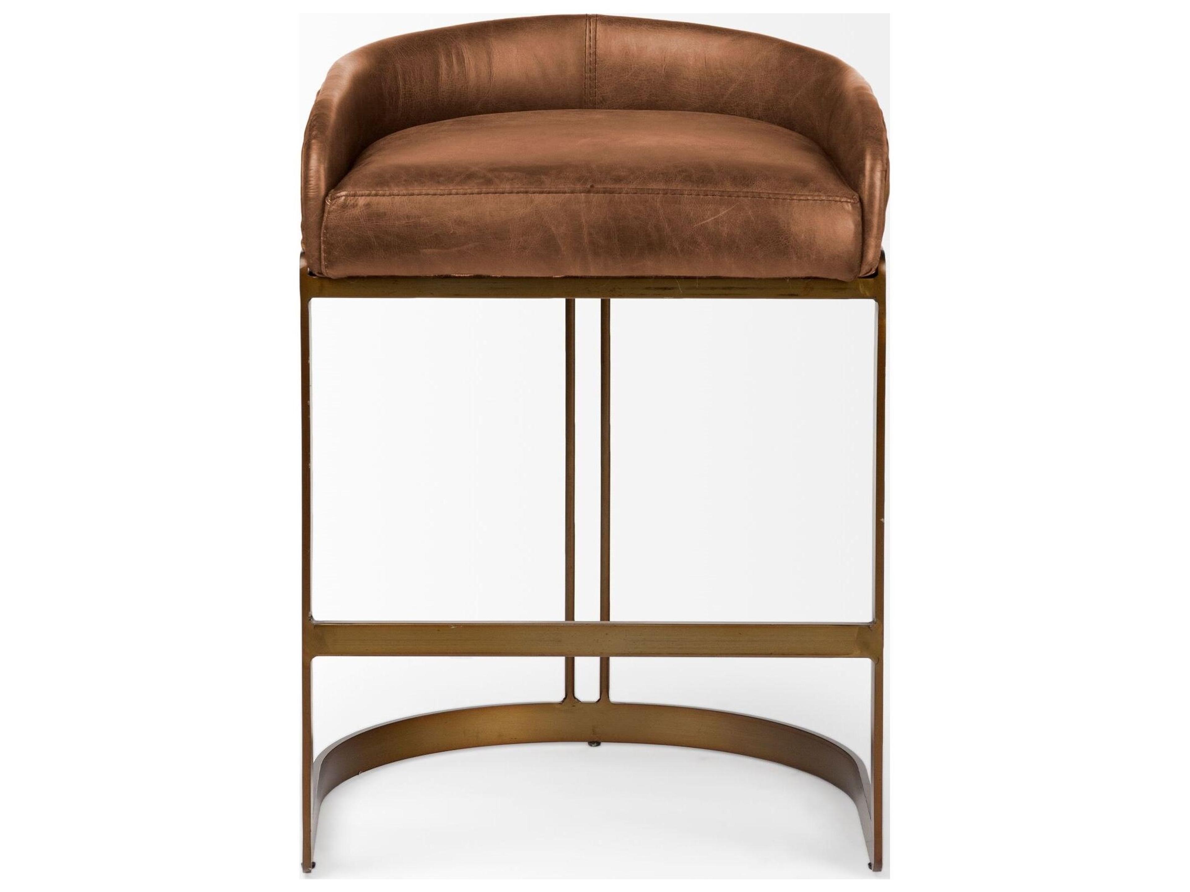 Mercana Hollyfield II Brown Leather Seat Gold Metal Base Stool