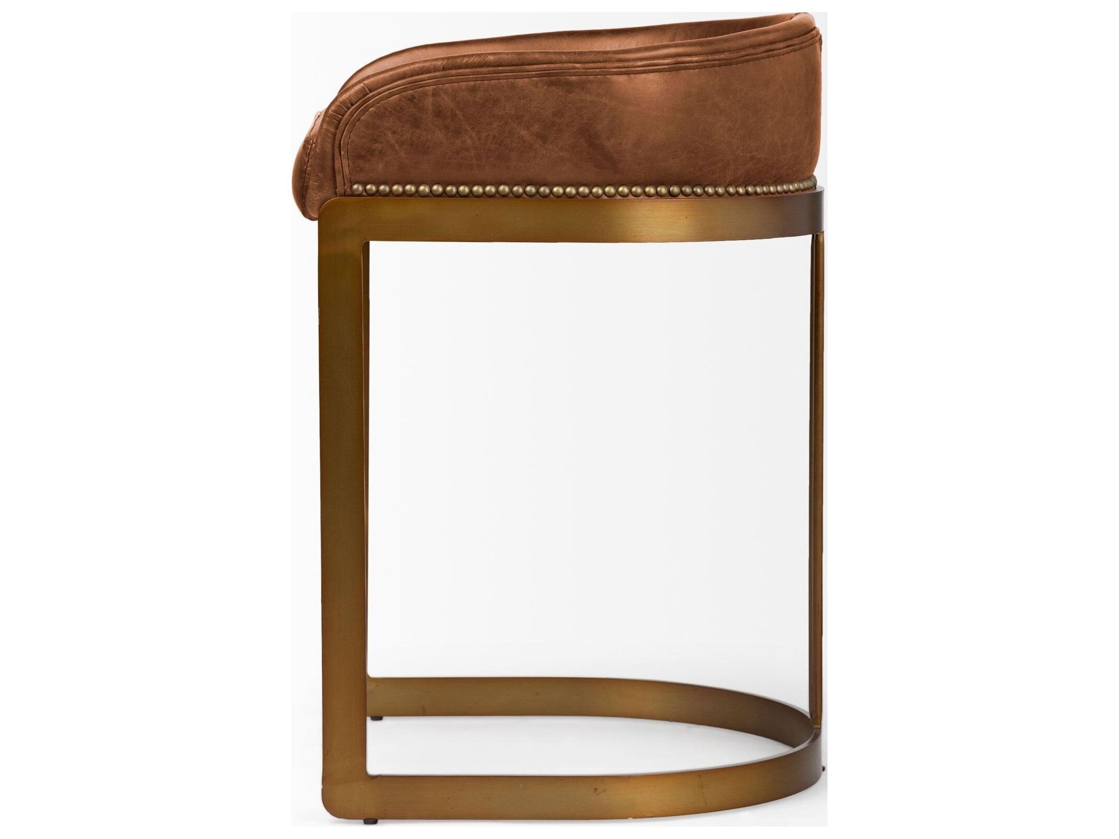 Mercana Hollyfield II Brown Leather Seat Gold Metal Base Stool