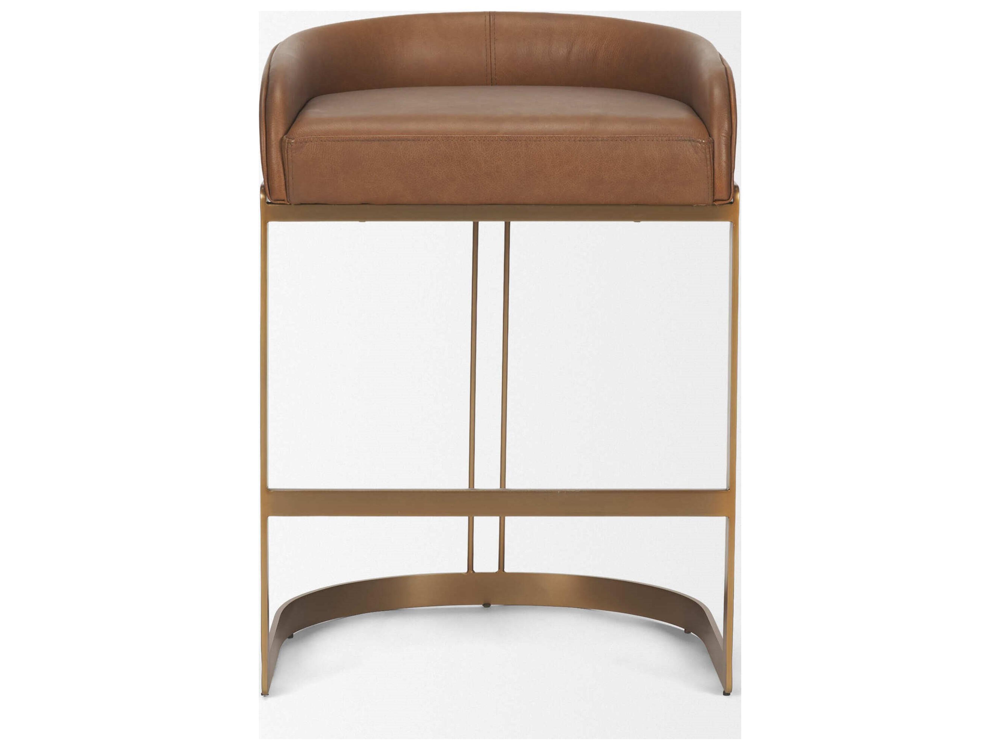 Mercana Hollyfield II Brown Leather Seat Gold Metal Base Stool