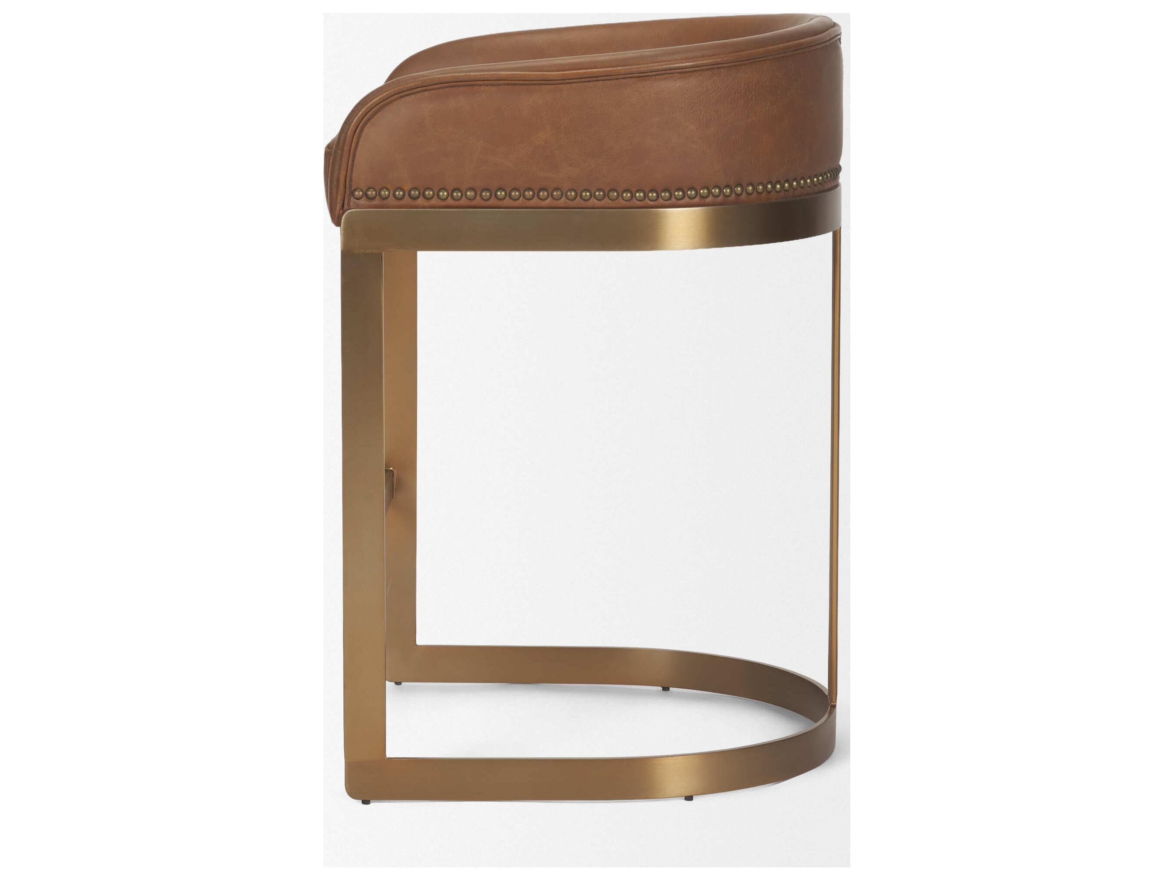 Mercana Hollyfield II Brown Leather Seat Gold Metal Base Stool