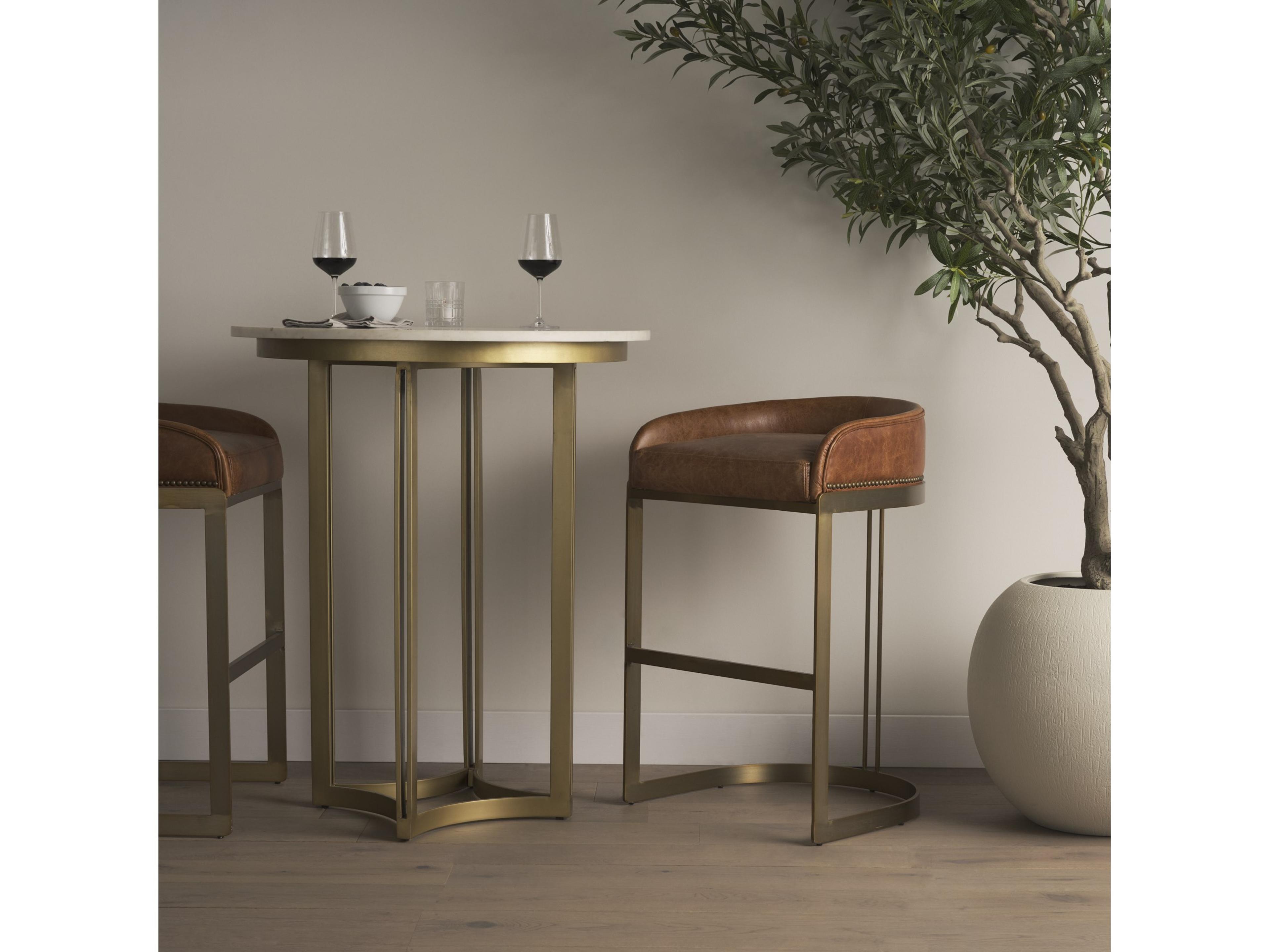 Mercana Hollyfield II Brown Leather Seat Gold Metal Base Bar Stool