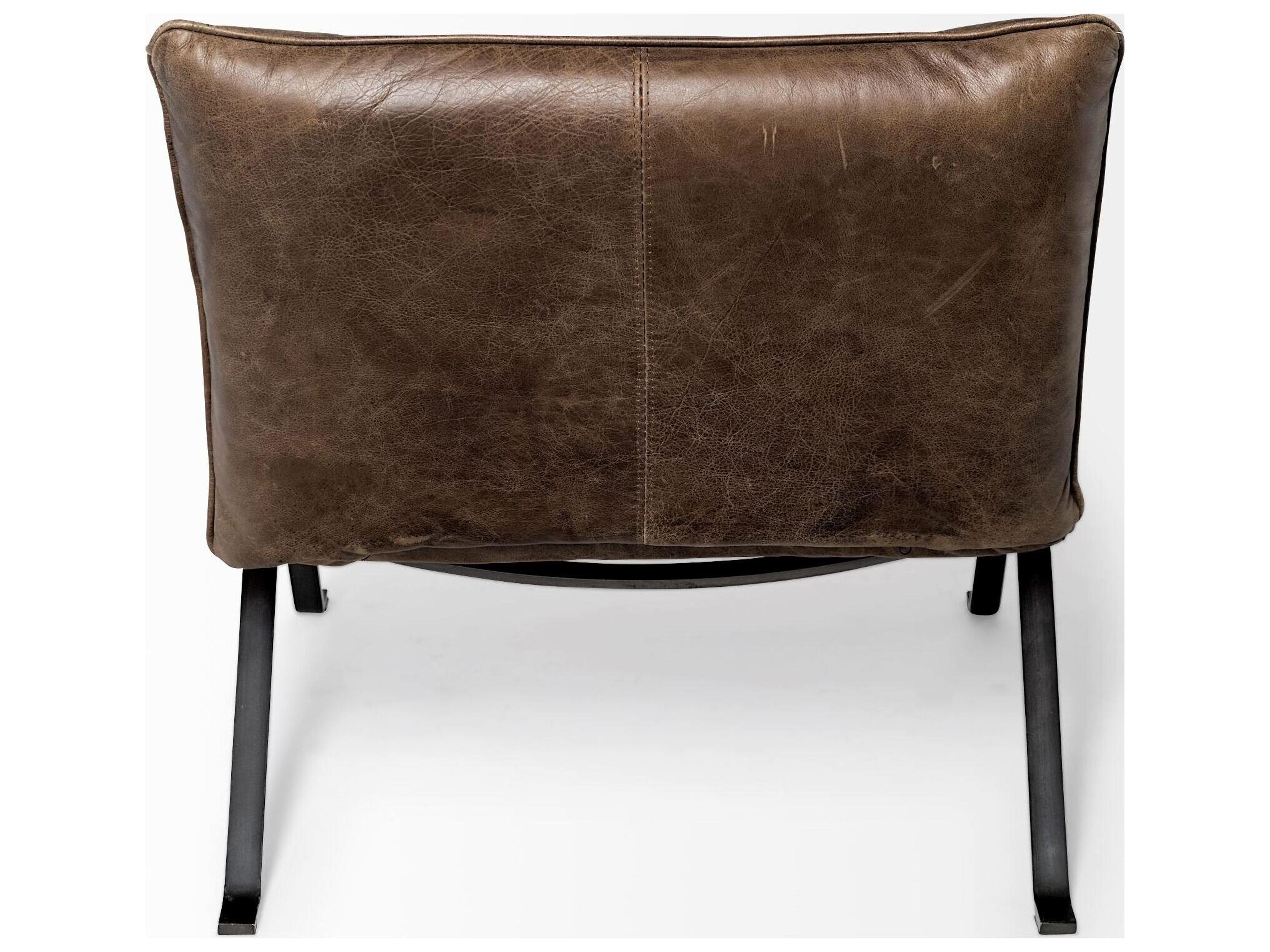 Mercana Flavelle I Brown Leather Cushion Seat and Solid Iron Base Accent Chair