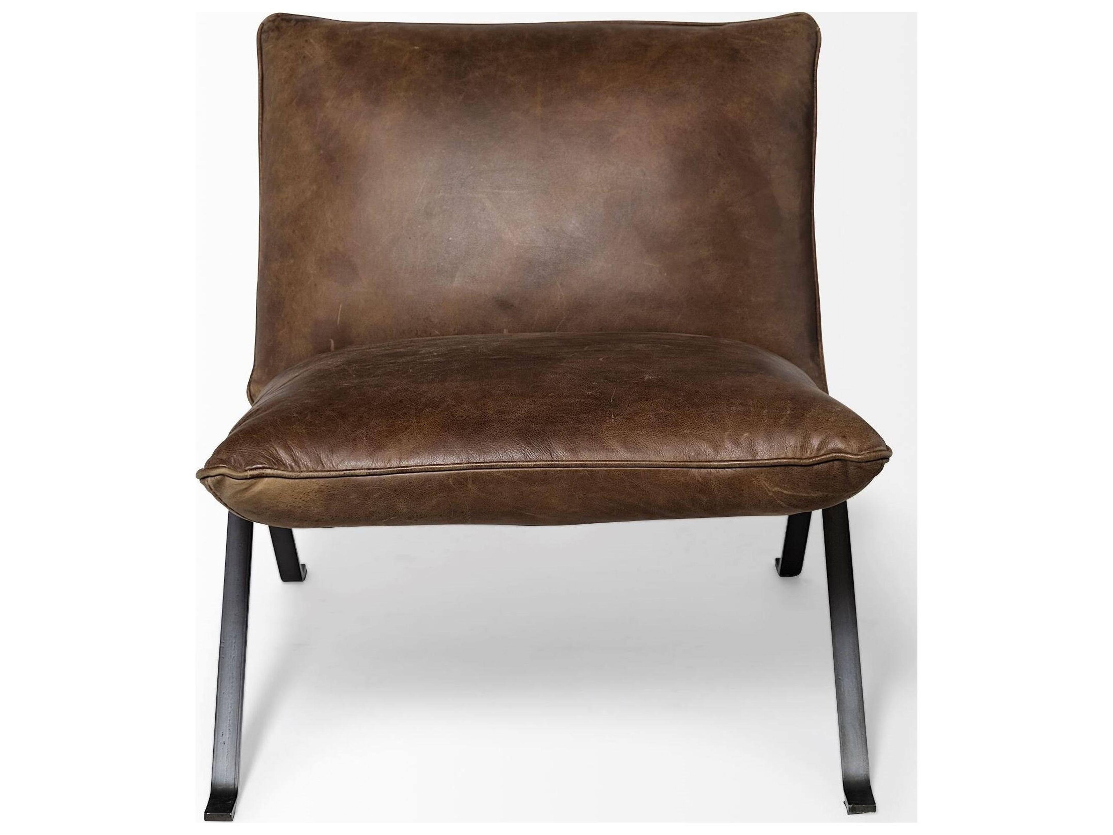 Mercana Flavelle I Brown Leather Cushion Seat and Solid Iron Base Accent Chair