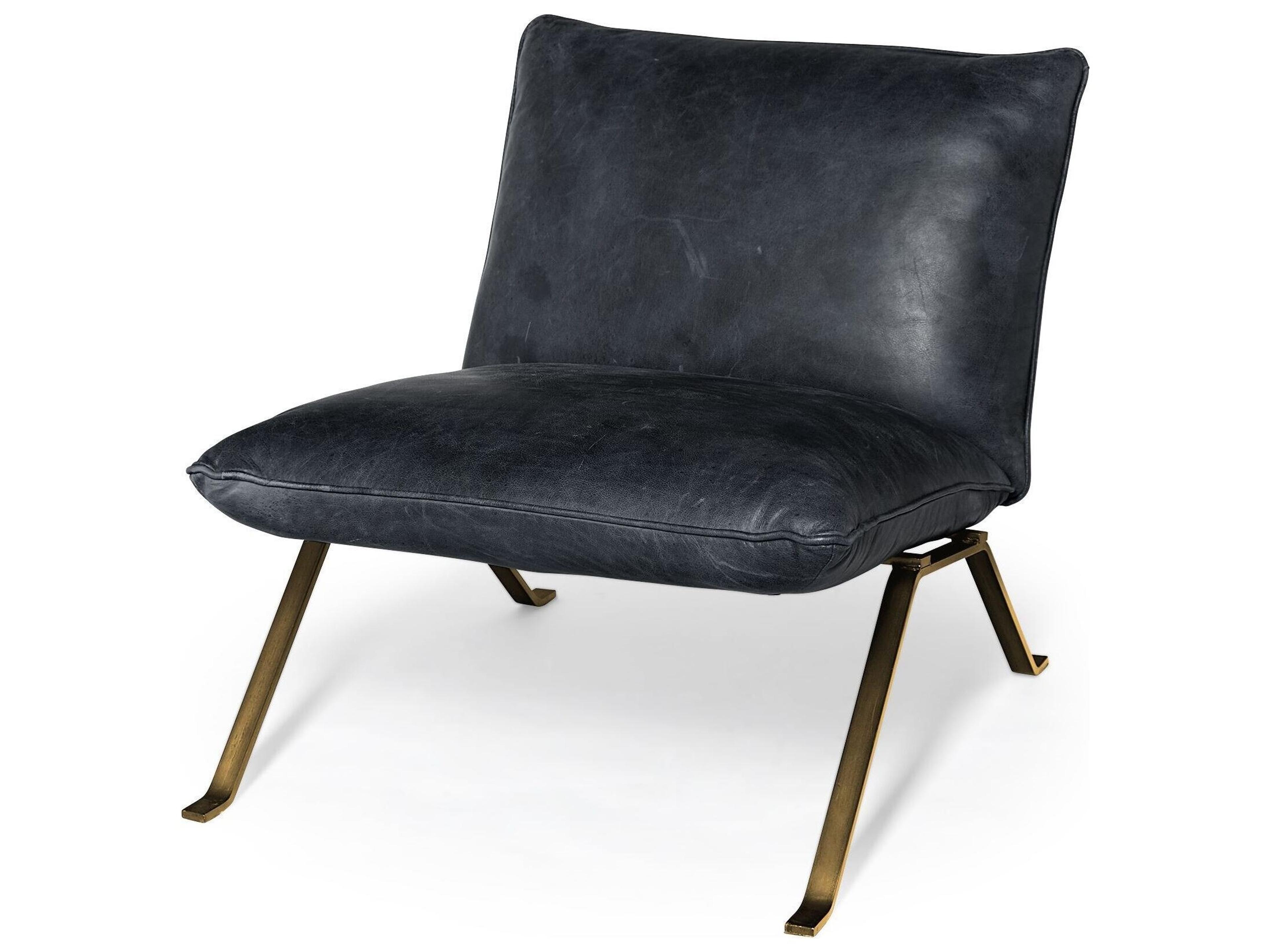 Flavelle II Black Leather Cushion Seat and Solid Iron Base Accent Chair