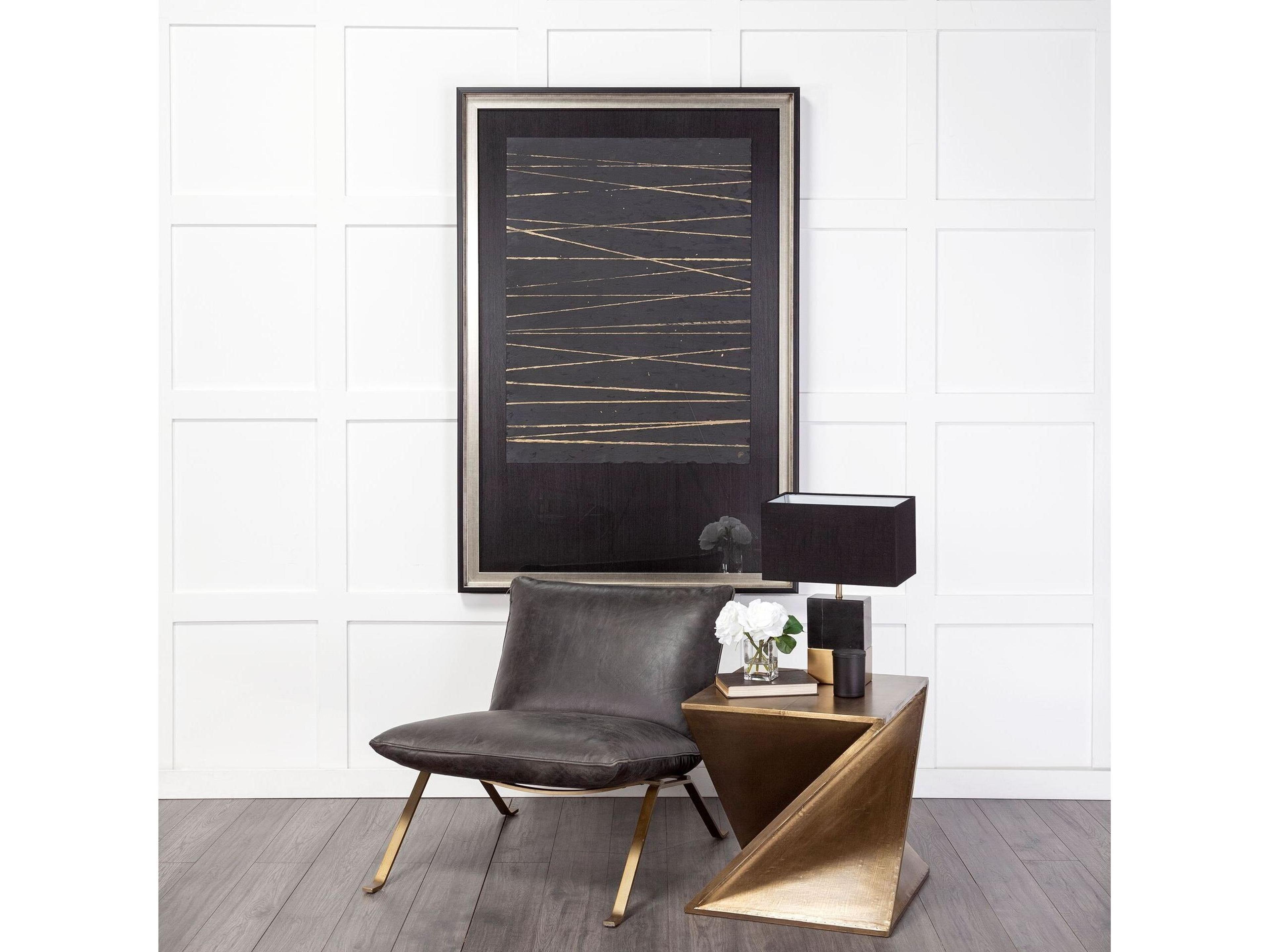 Mercana Flavelle II Black Leather Cushion Seat and Solid Iron Base Accent Chair