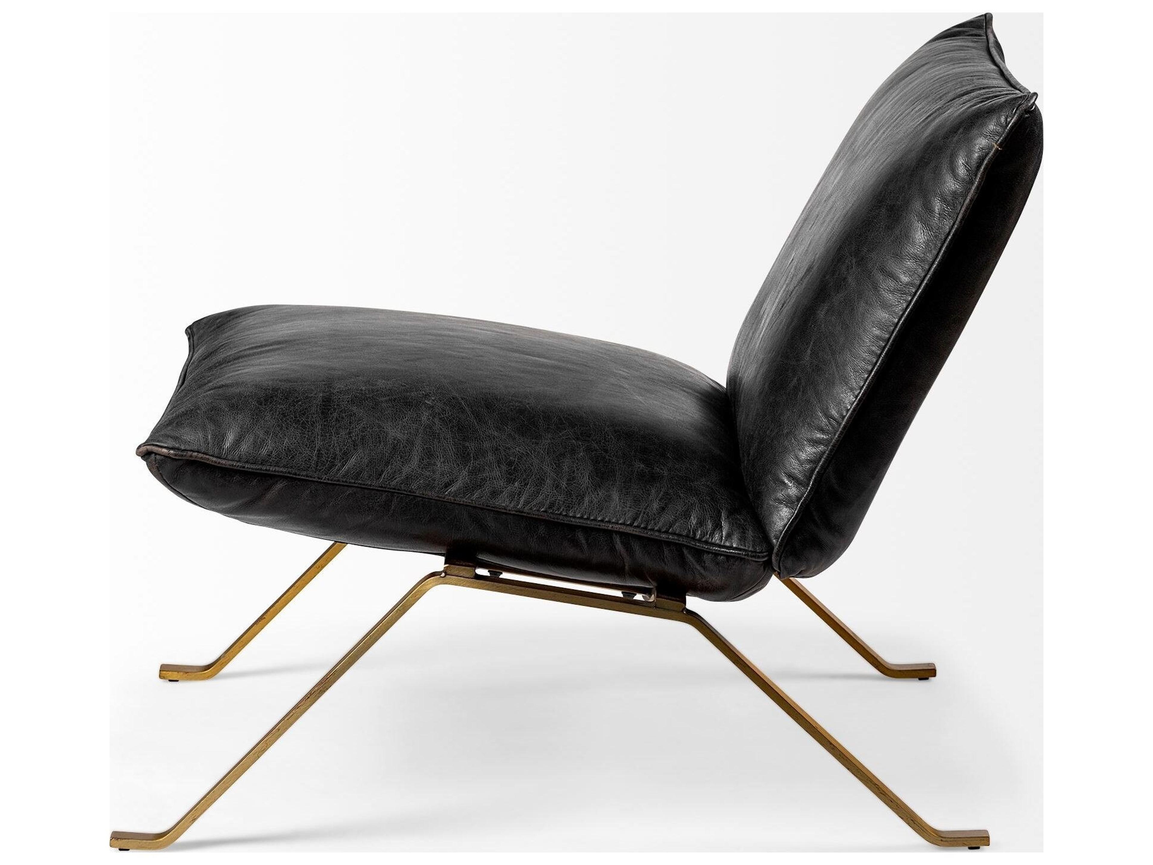Mercana Flavelle II Black Leather Cushion Seat and Solid Iron Base Accent Chair