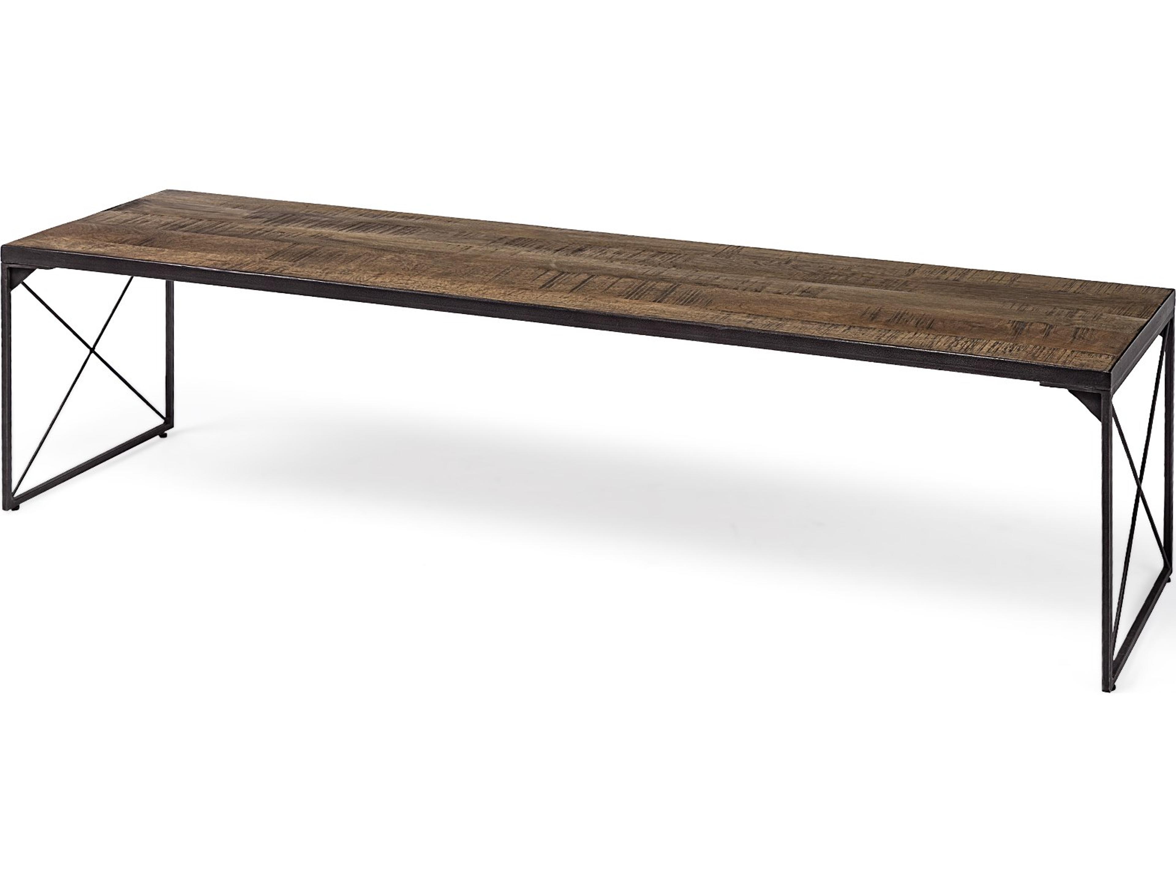 Trestman III 66L x 18W Brown Wood Top W/Black Iron Base Accent Bench