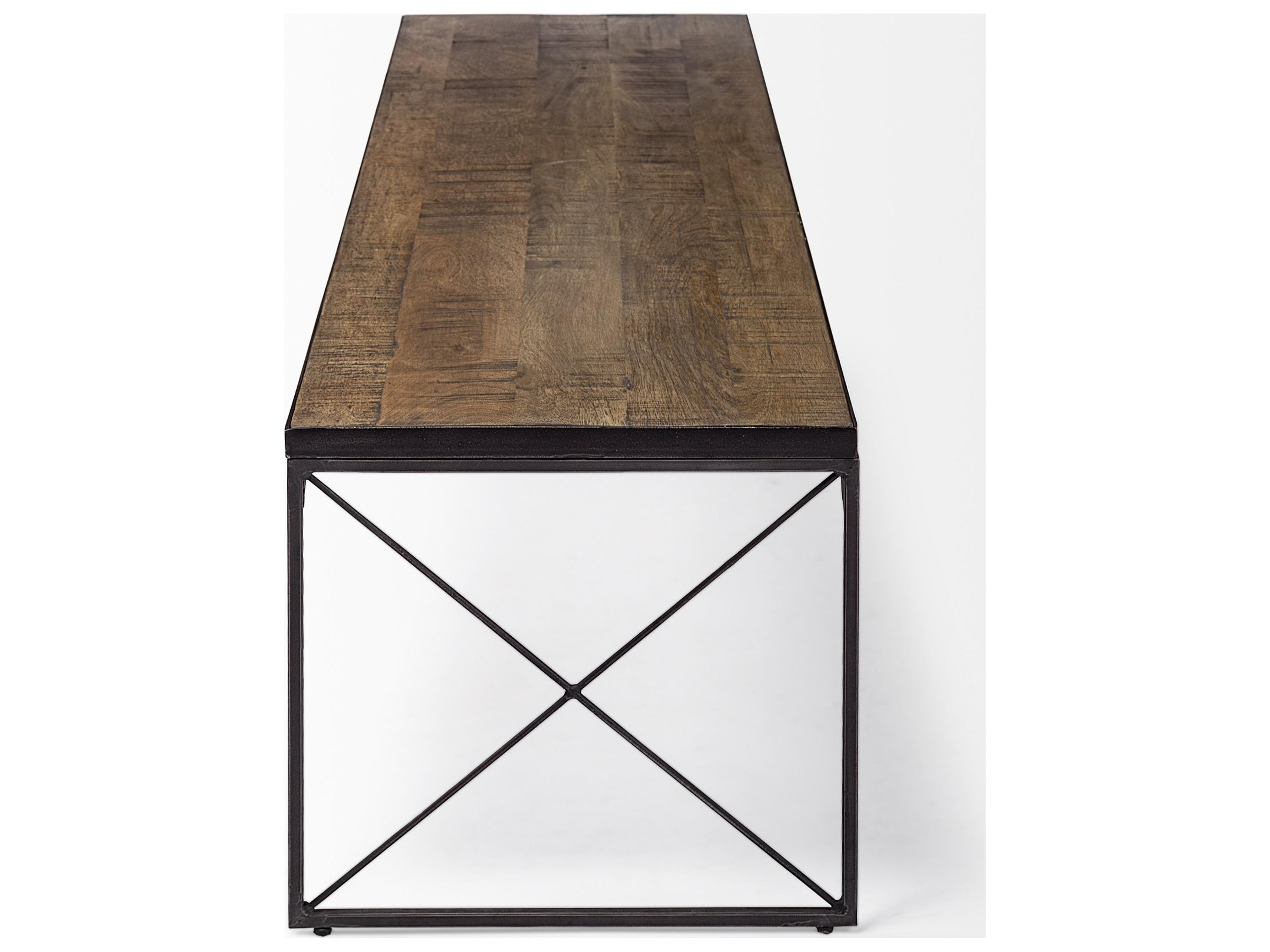 Mercana Trestman III 66L x 18W Brown Wood Top W/Black Iron Base Accent Bench