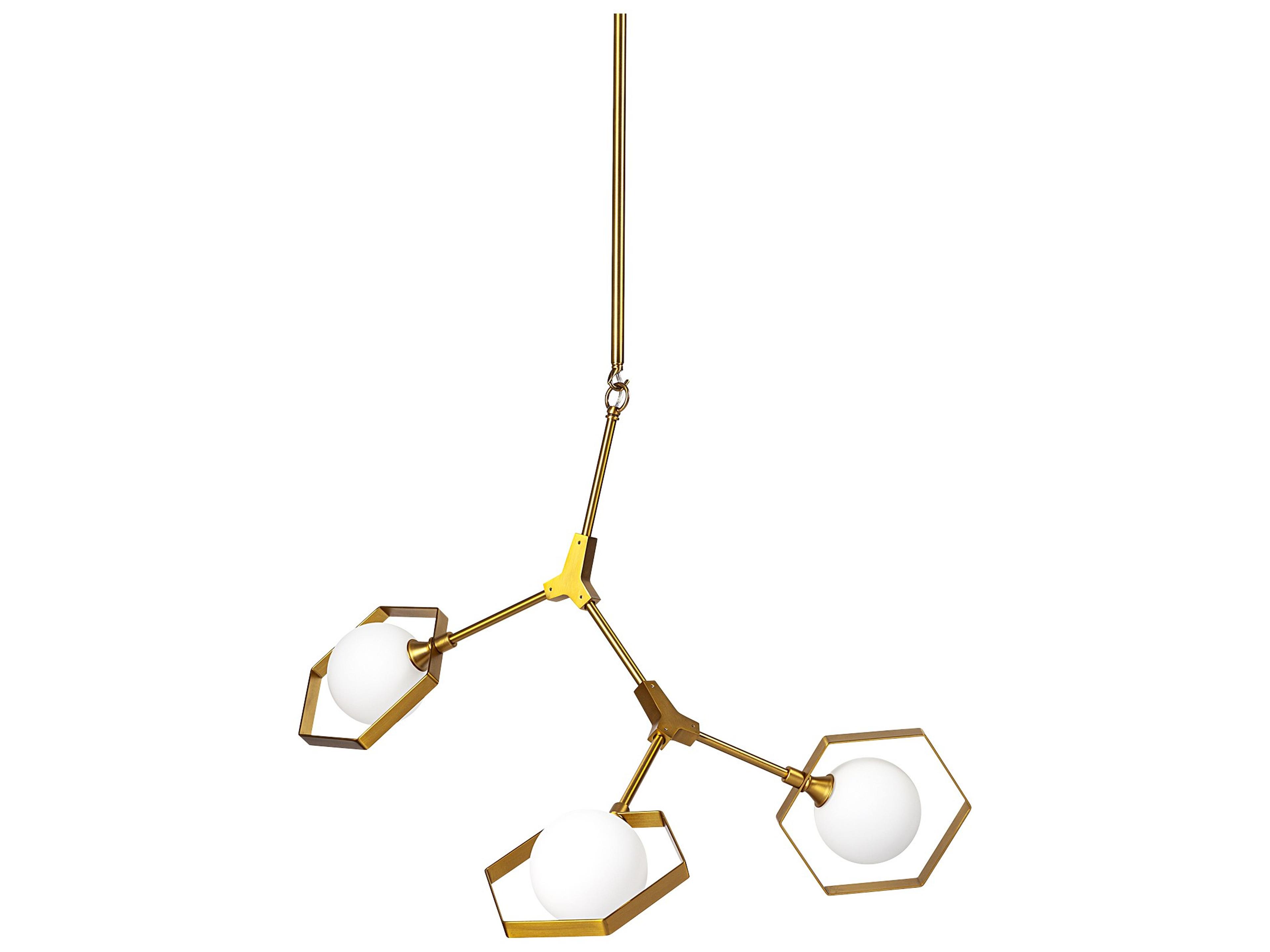 Desousa II (33.9"L x 8.8"W x 28"H) Brass-Toned Metal Multi-Arm Three Light Chandelier