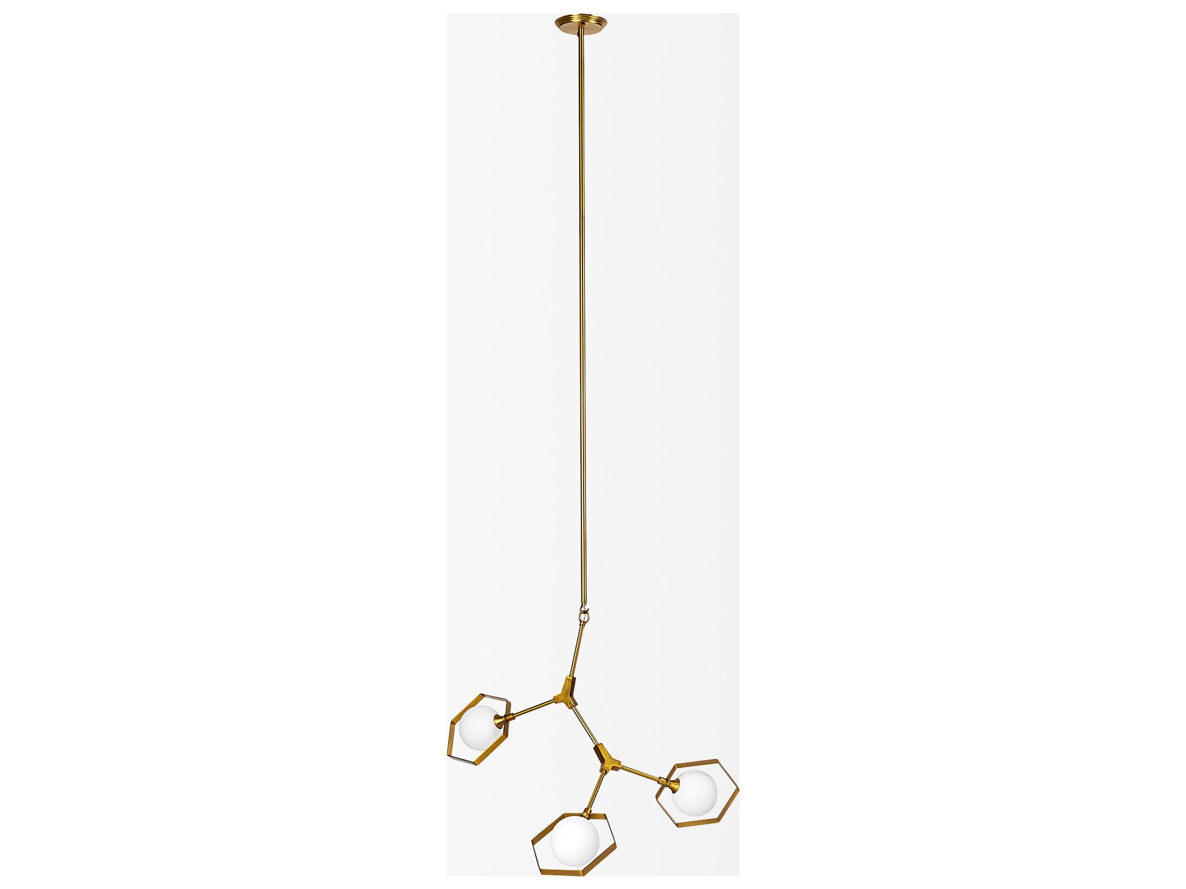 Mercana Desousa II (33.9"L x 8.8"W x 28"H) Brass-Toned Metal Multi-Arm Three Light Chandelier