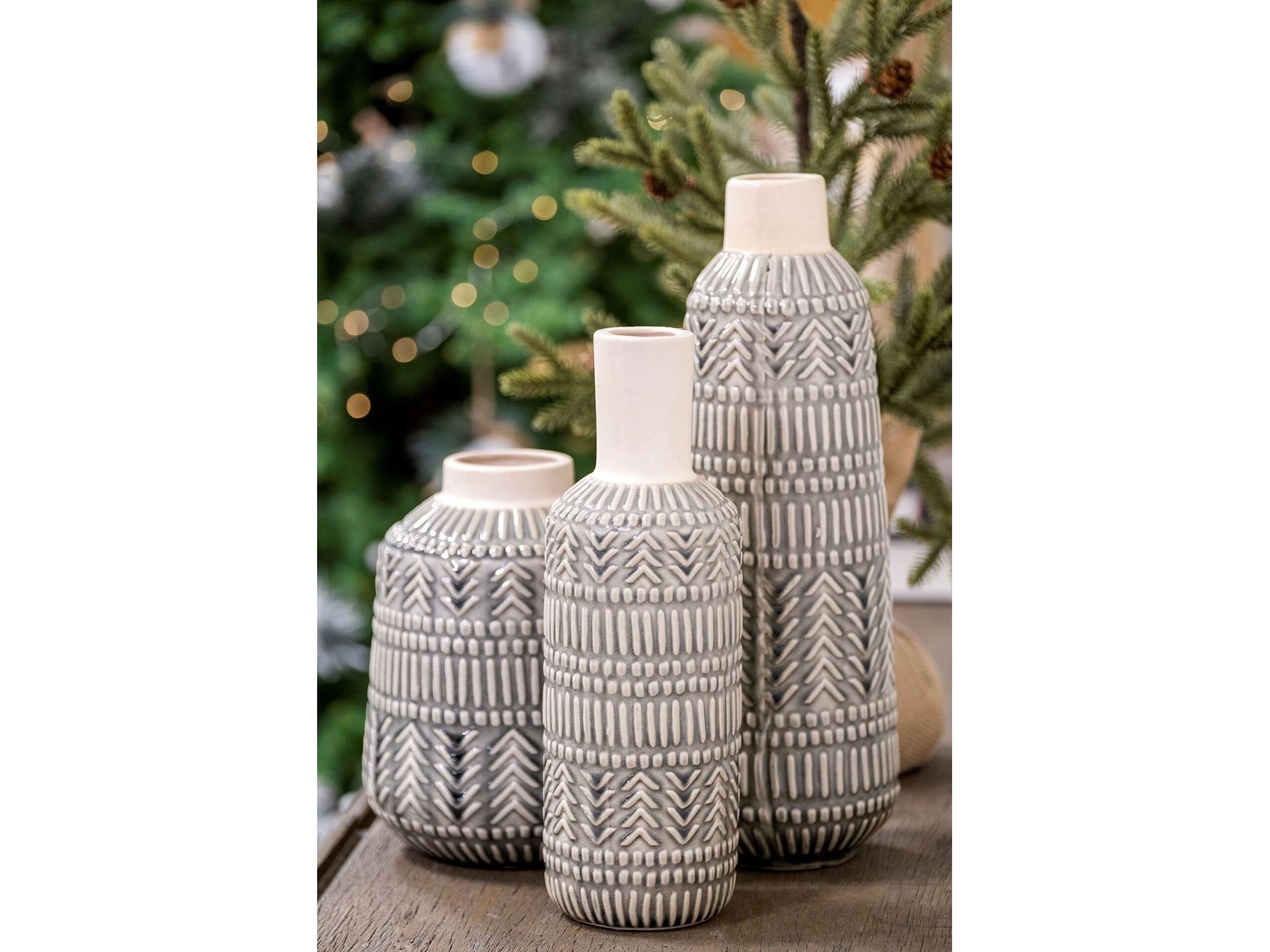 Mercana Riker III Large Dark Gray Cream Ceramic Vase