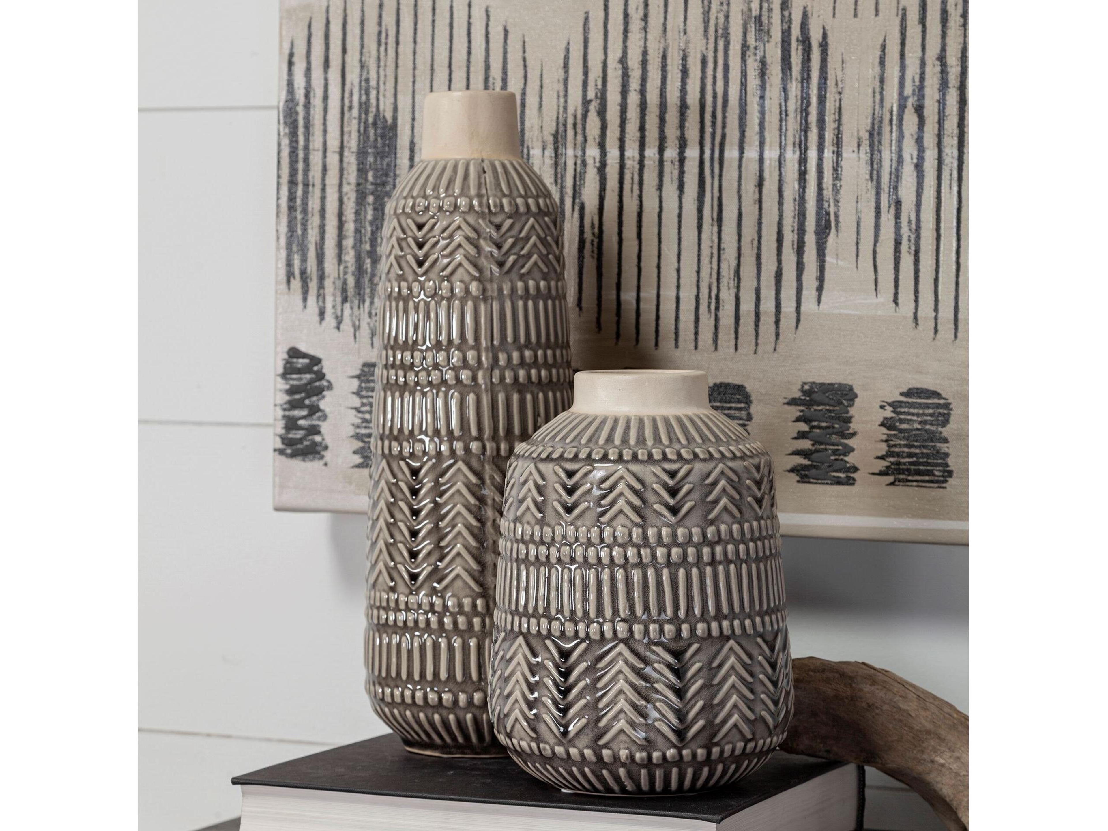 Mercana Riker III Large Dark Gray Cream Ceramic Vase