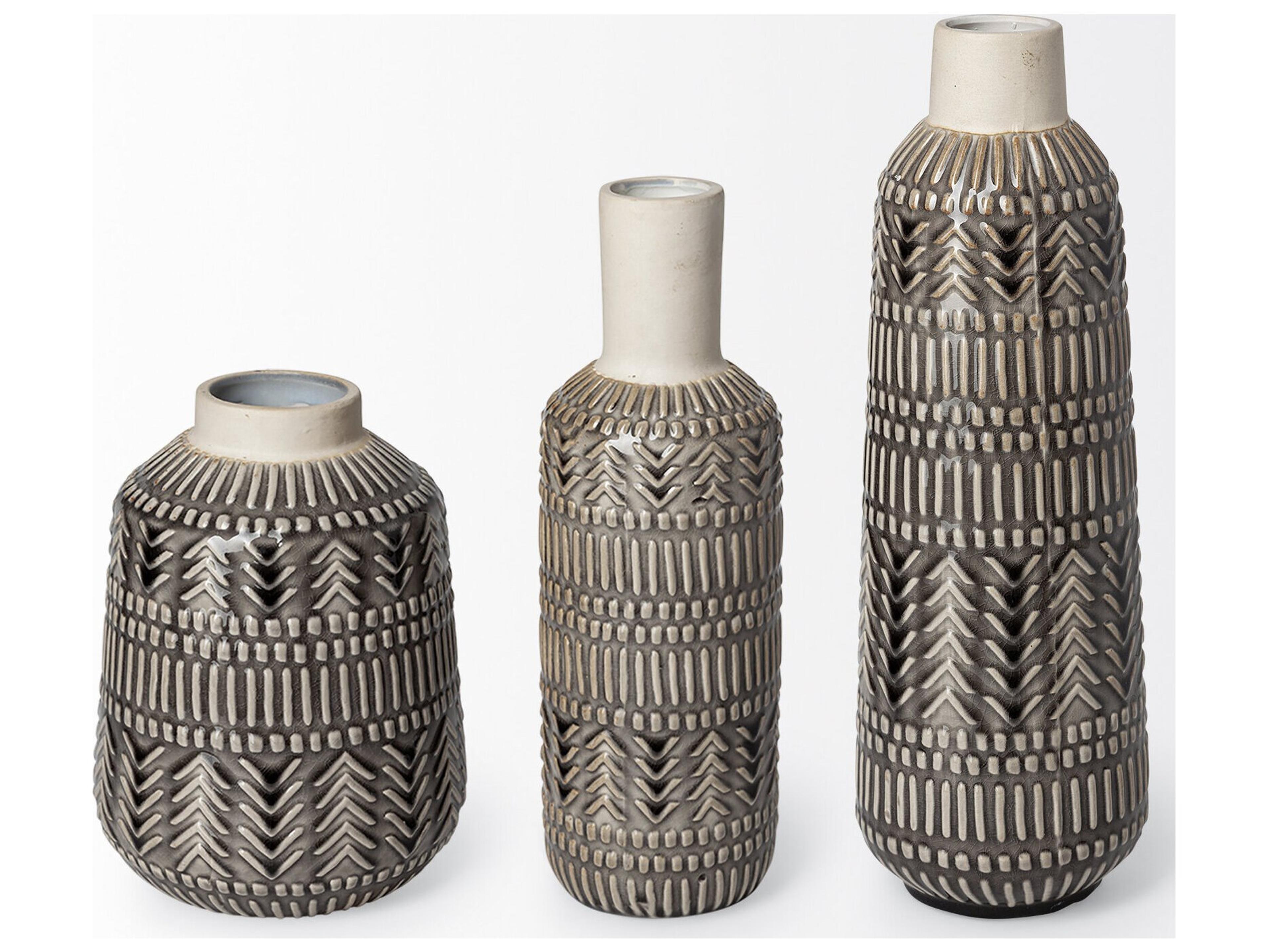 Mercana Riker III Large Dark Gray Cream Ceramic Vase