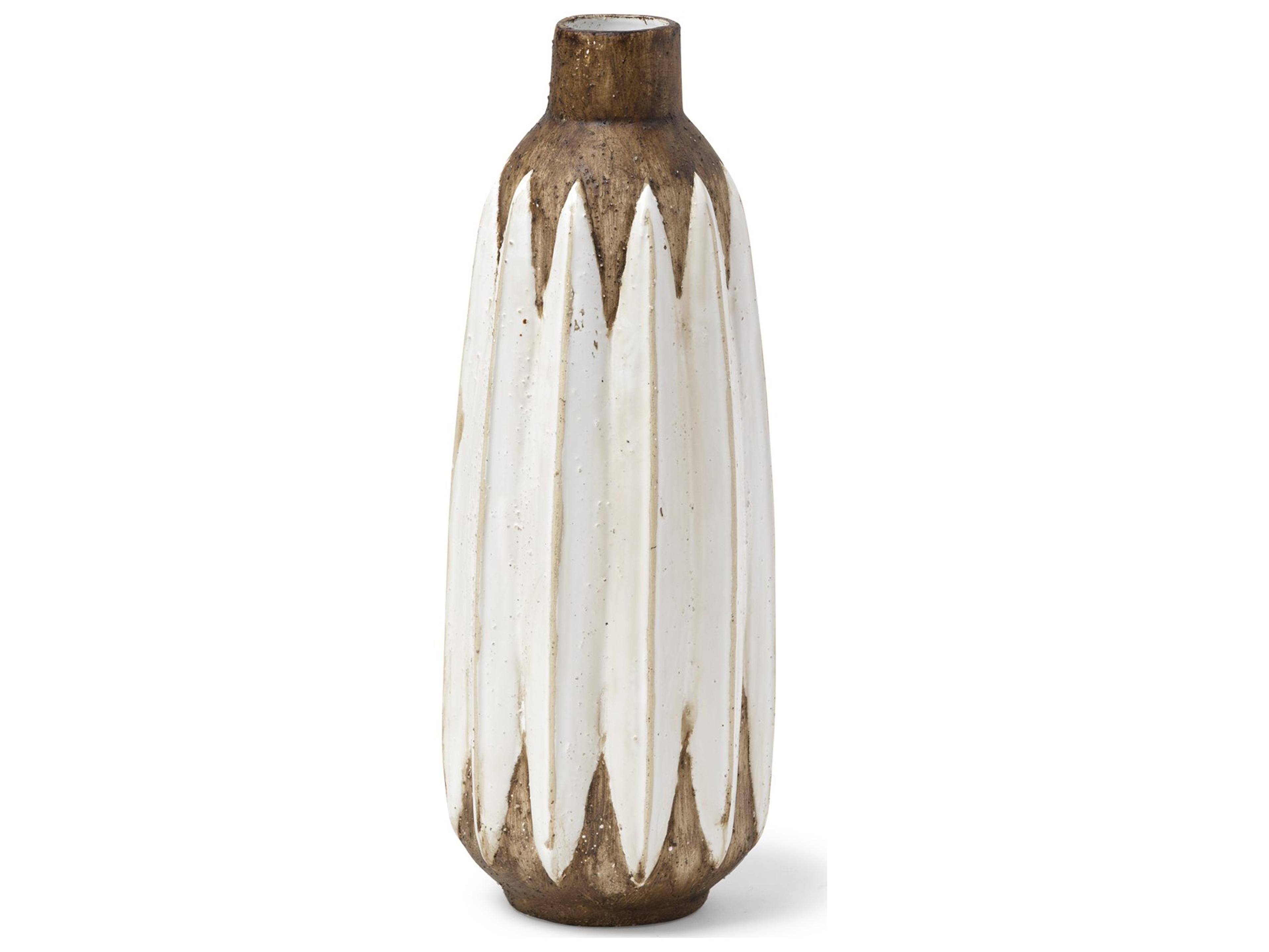 Sisko I Short Rustic Brown White Ceramic Vase
