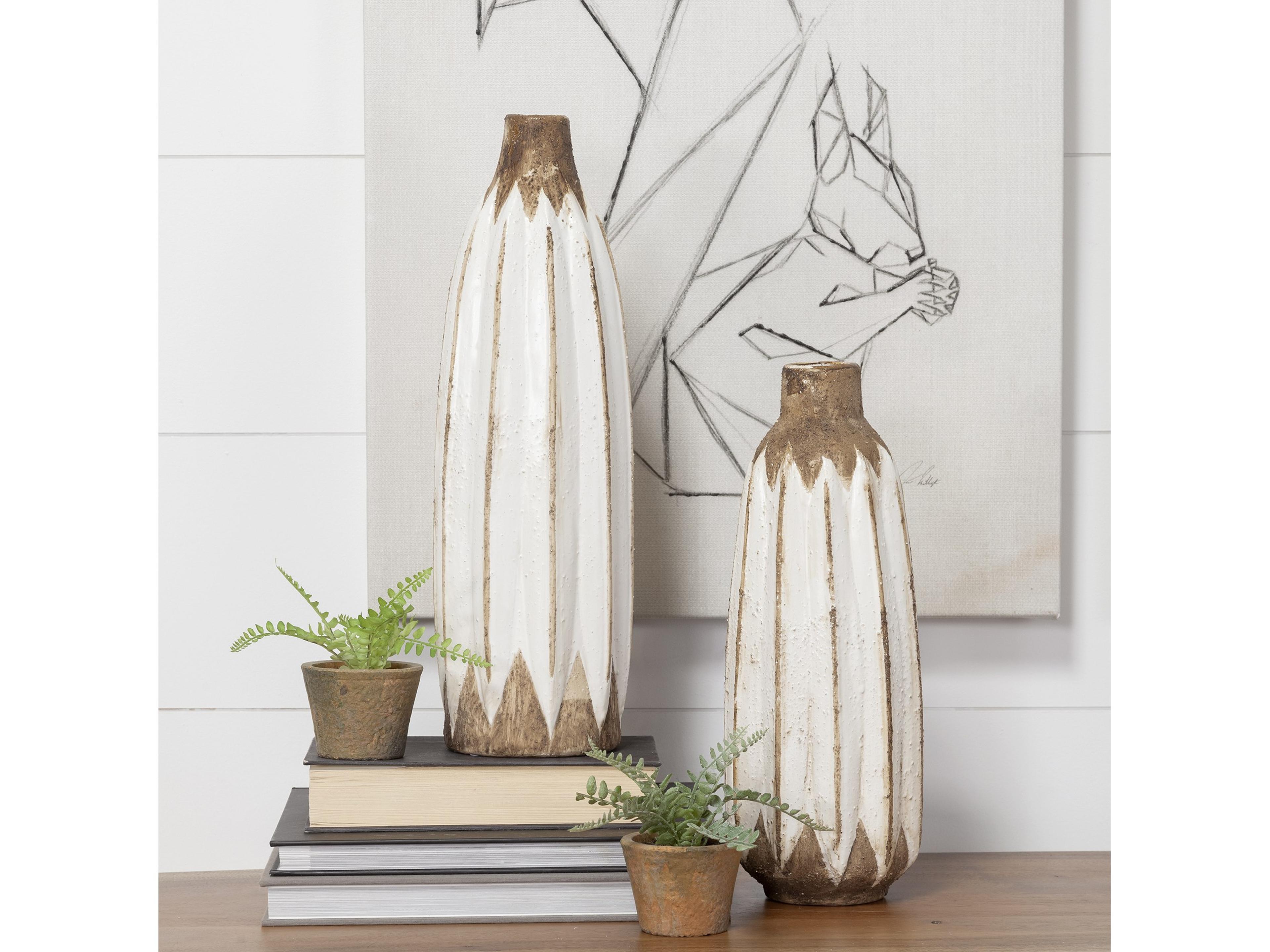 Mercana Sisko I Short Rustic Brown White Ceramic Vase