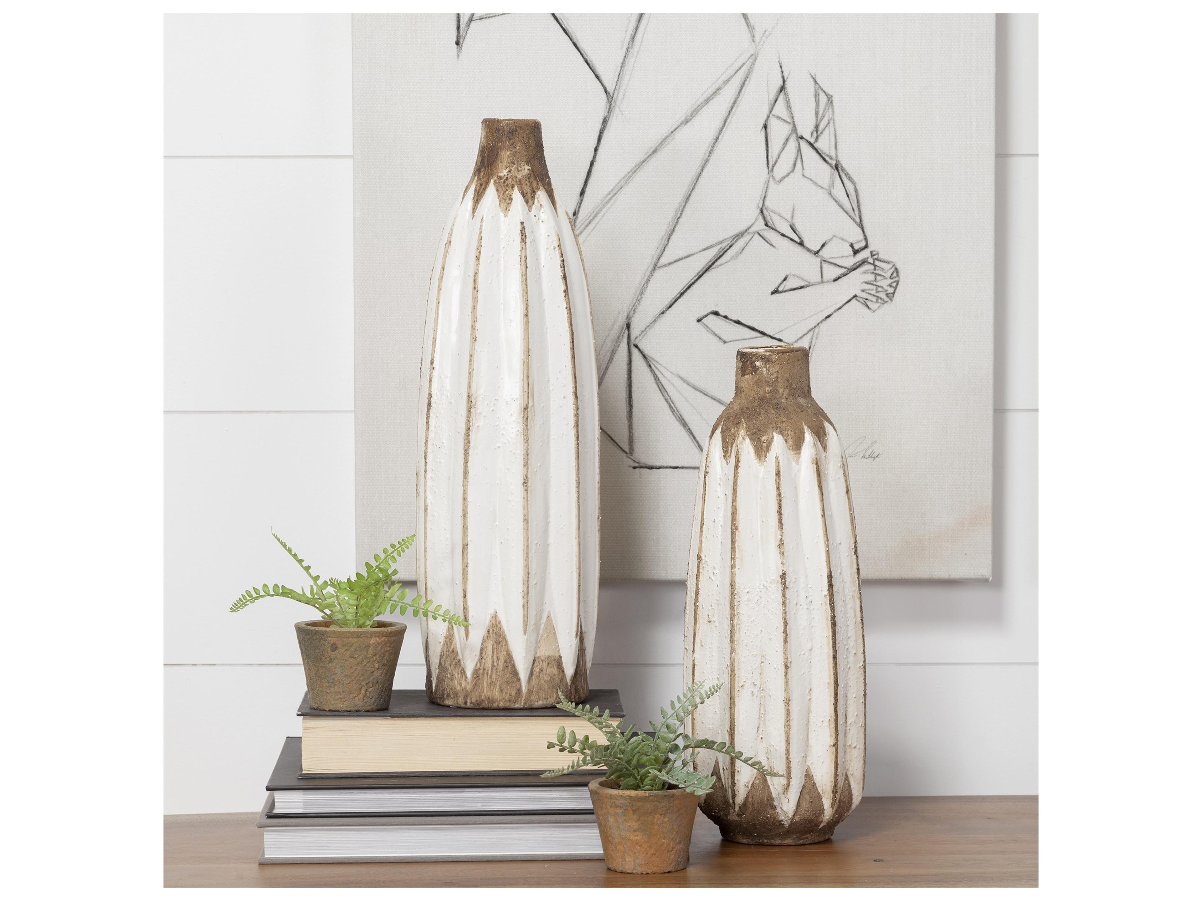 Mercana Sisko II Tall Rustic Brown White Ceramic Vase