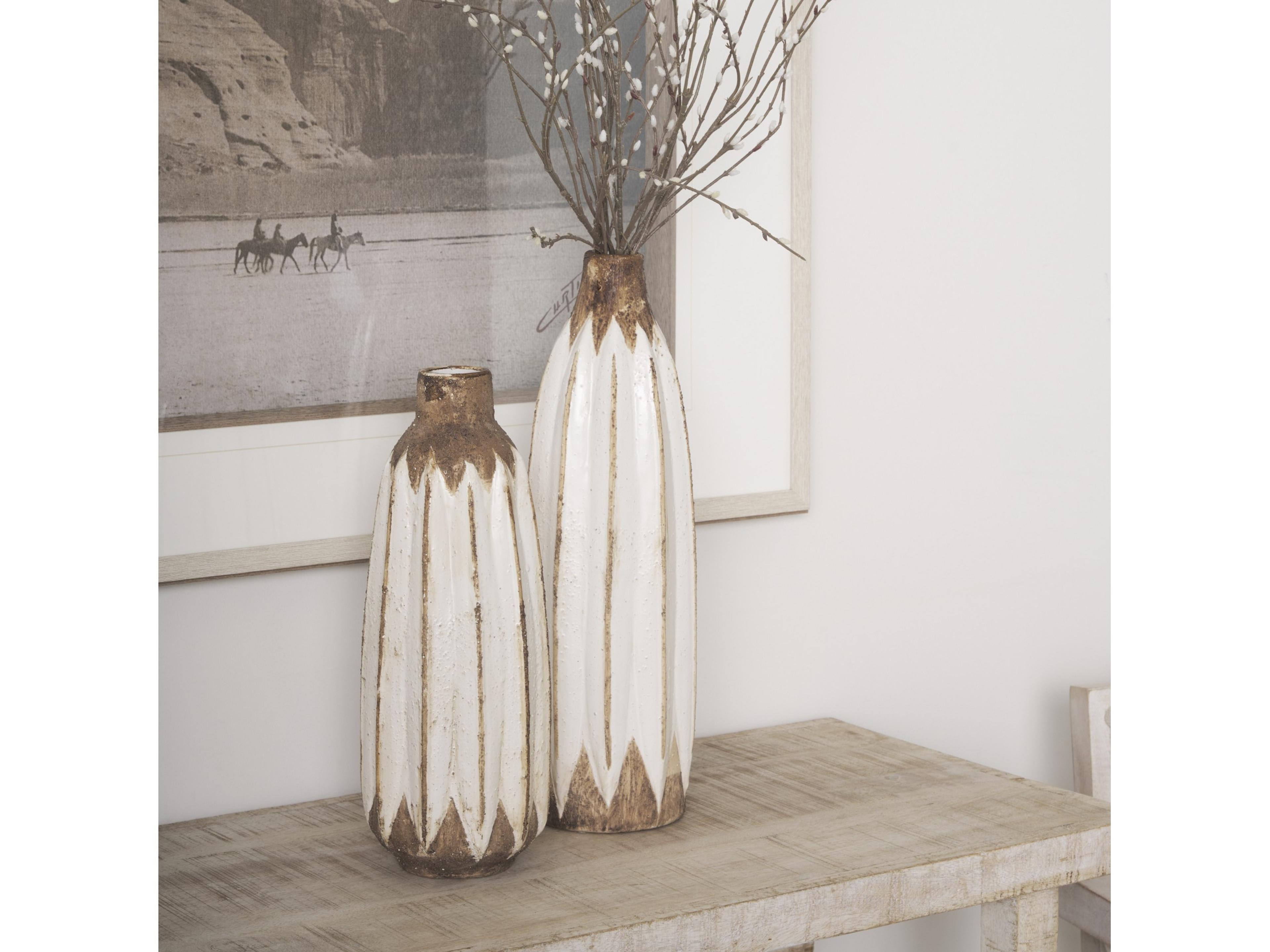 Mercana Sisko II Tall Rustic Brown White Ceramic Vase