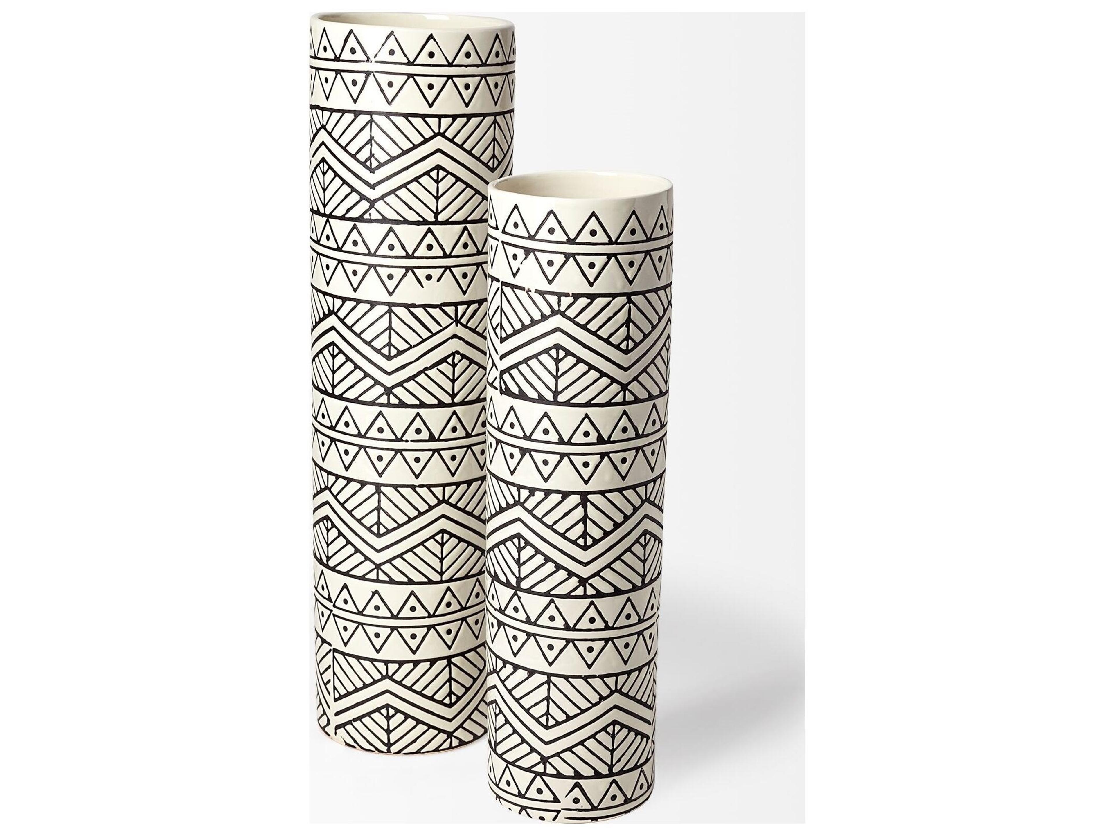 Mercana Uhura I Small Cream Black Patterned Cylindrical Vase