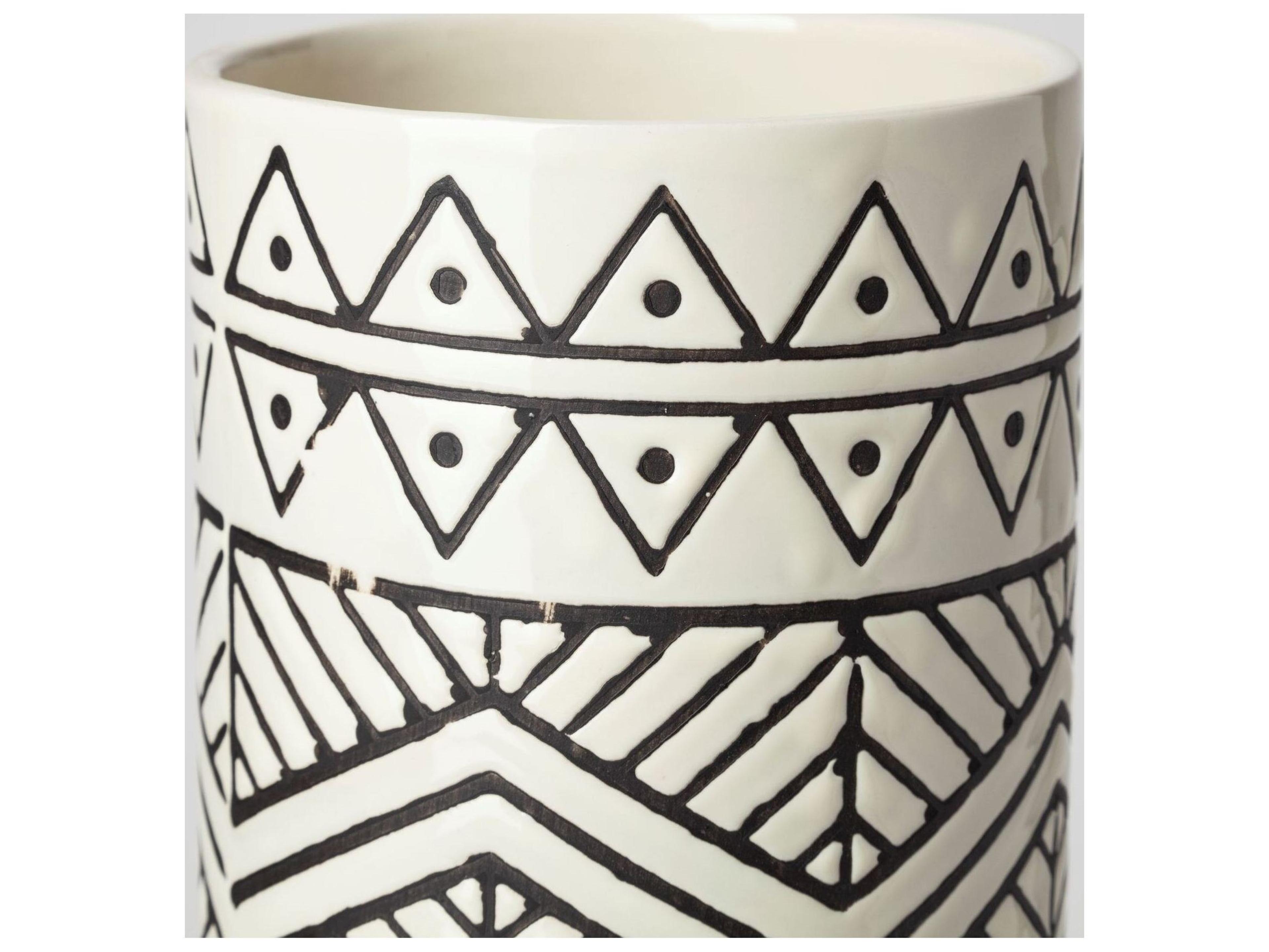 Mercana Uhura I Small Cream Black Patterned Cylindrical Vase