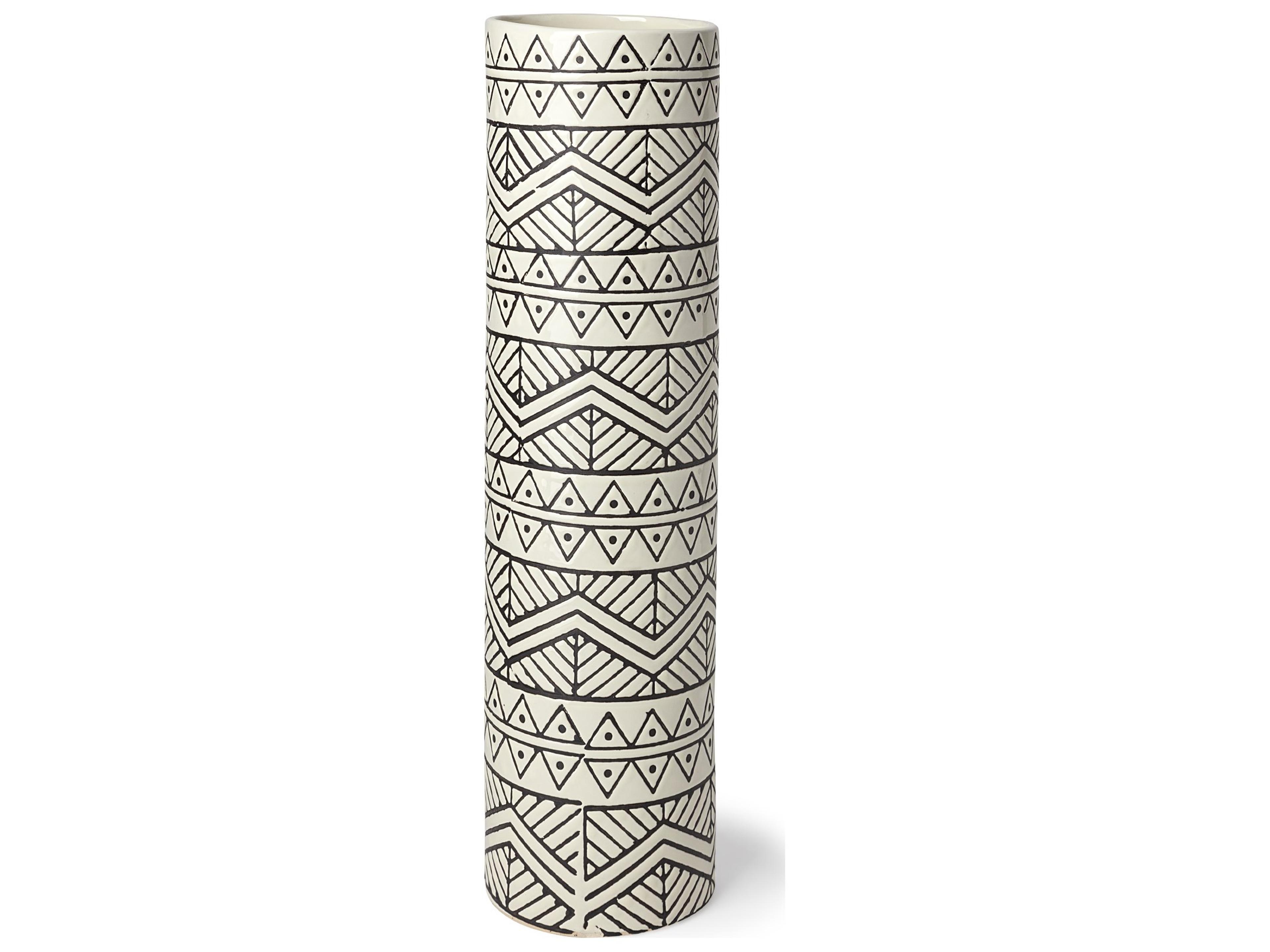 Uhura II Large Cream Black Patterned Cylindrical Ceramic Vase