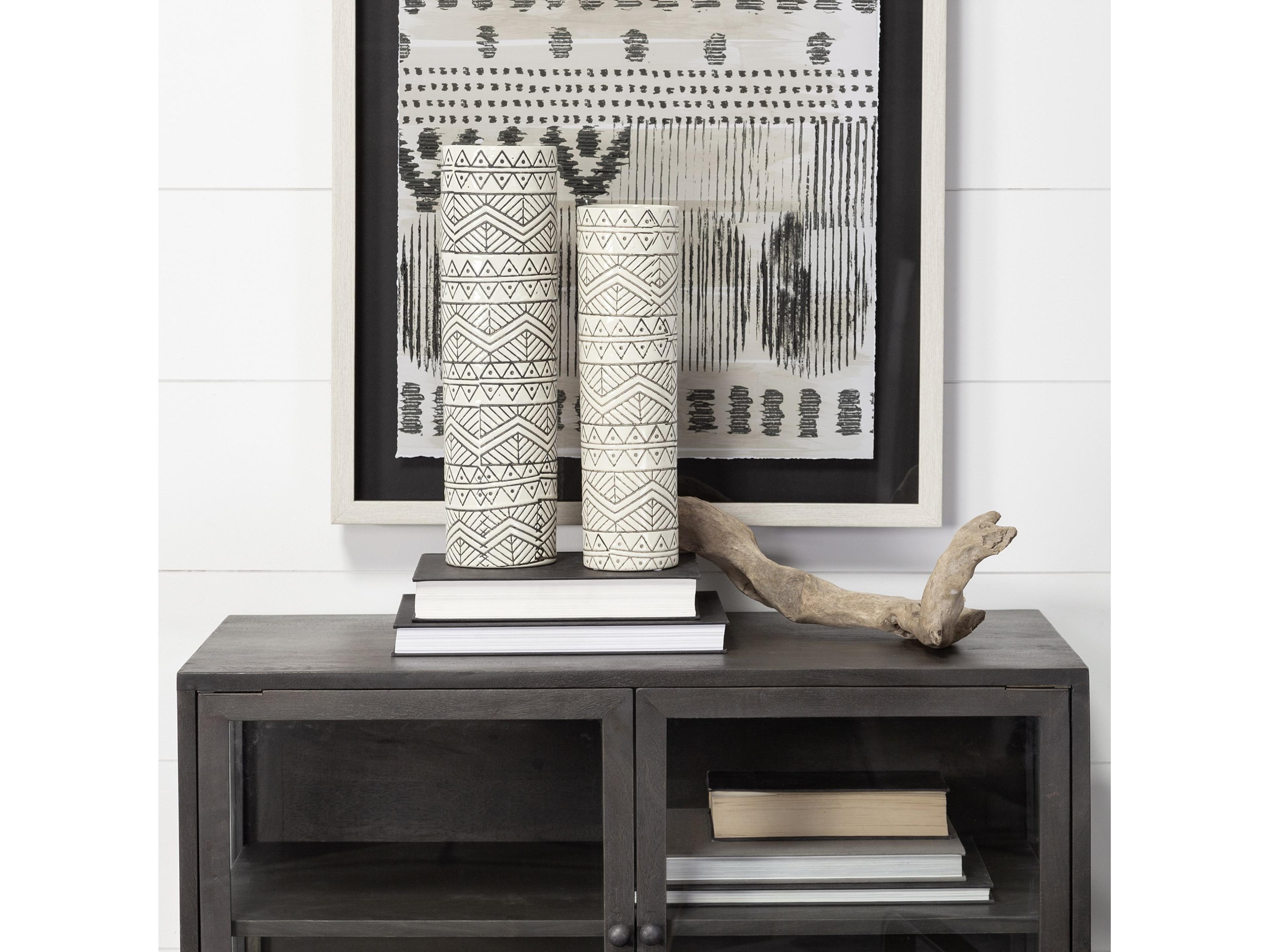 Mercana Uhura II Large Cream Black Patterned Cylindrical Ceramic Vase