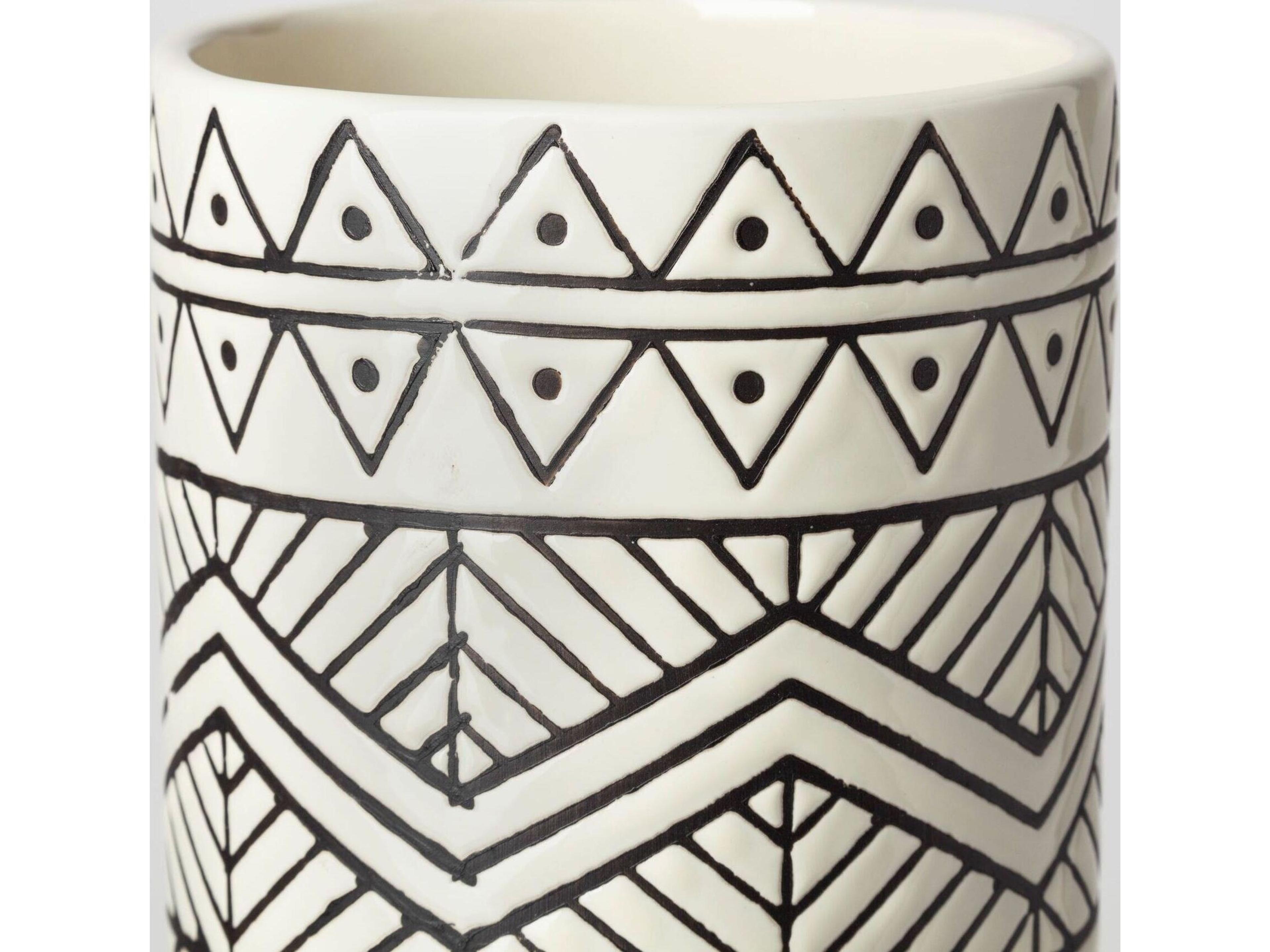 Mercana Uhura II Large Cream Black Patterned Cylindrical Ceramic Vase