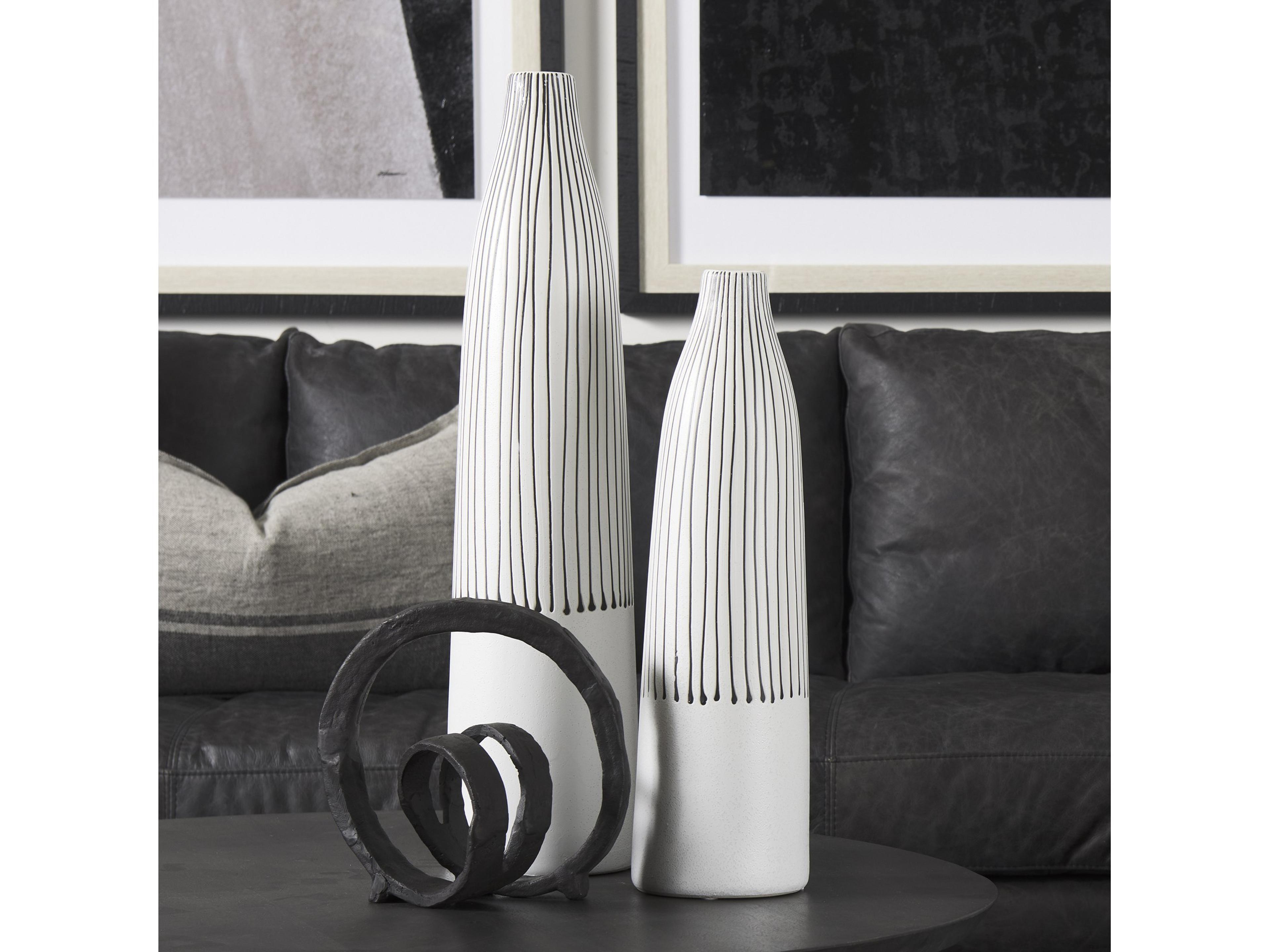 Mercana Kira I Small White Pinstripe Ceramic Vase