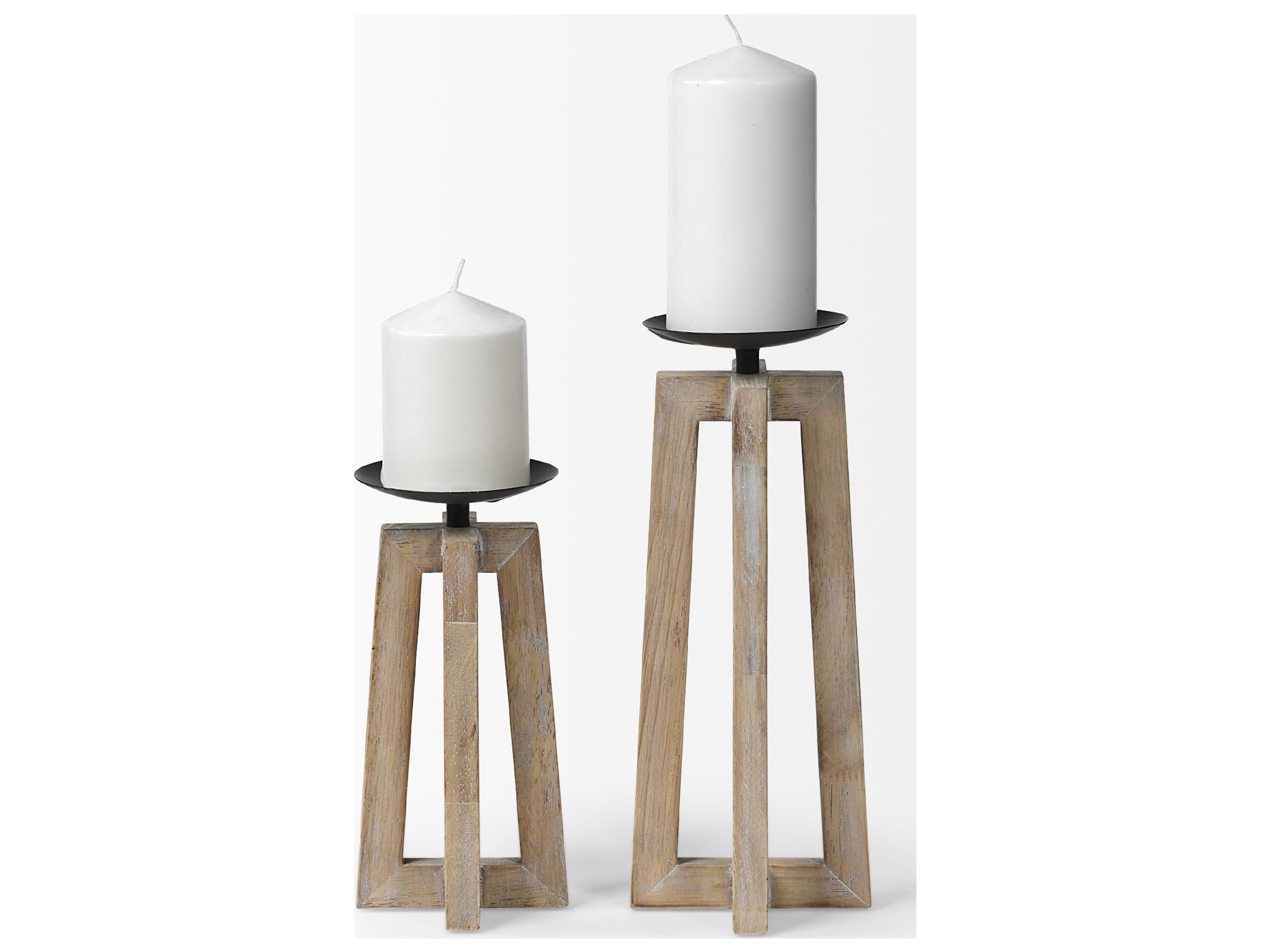 Mercana Astra Large Light Brown Wood Pedestal Base Table Candle Holder