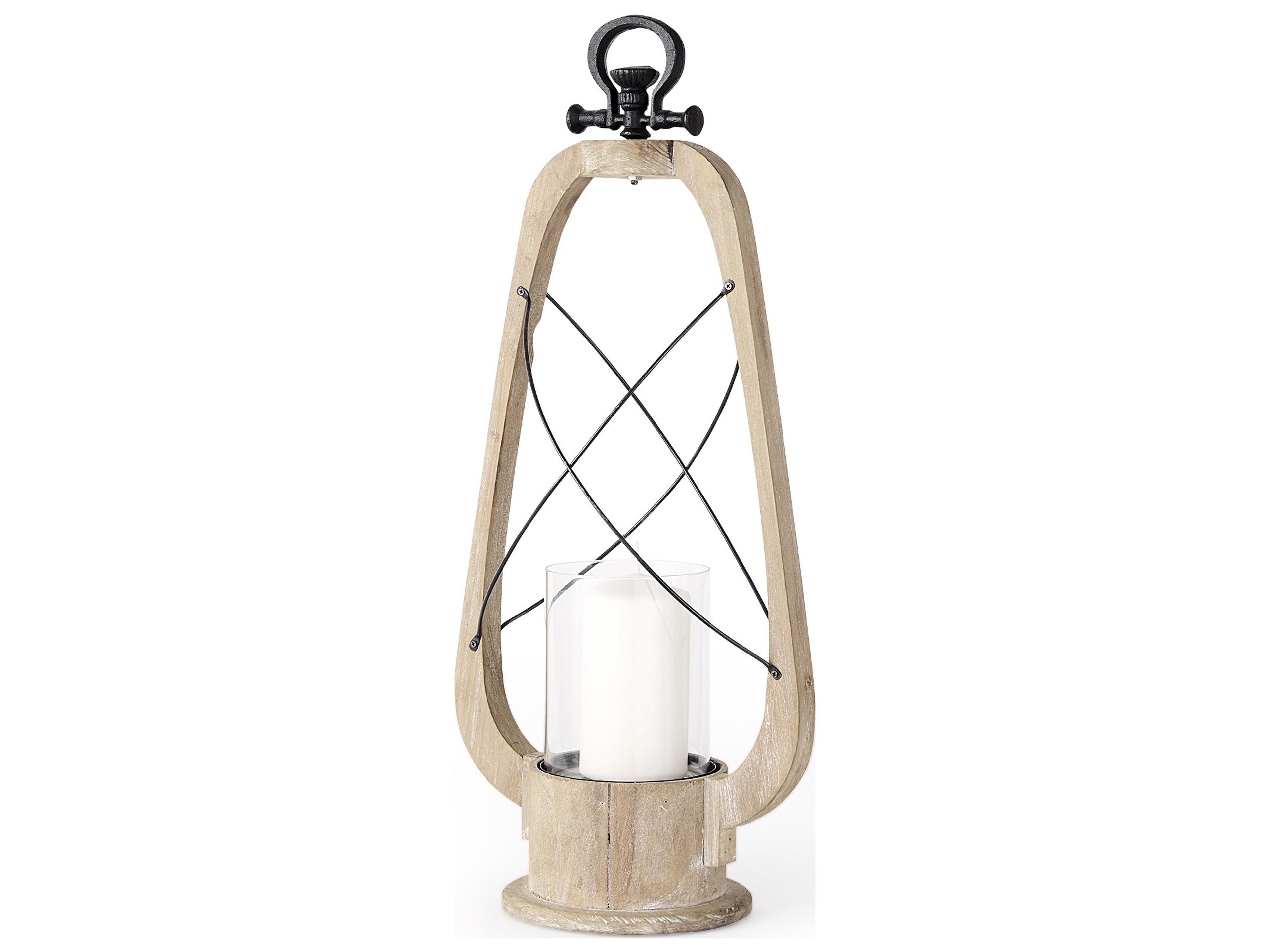 Zain II Large Brown Wooden Vintage Inspired Candle Holder Lantern