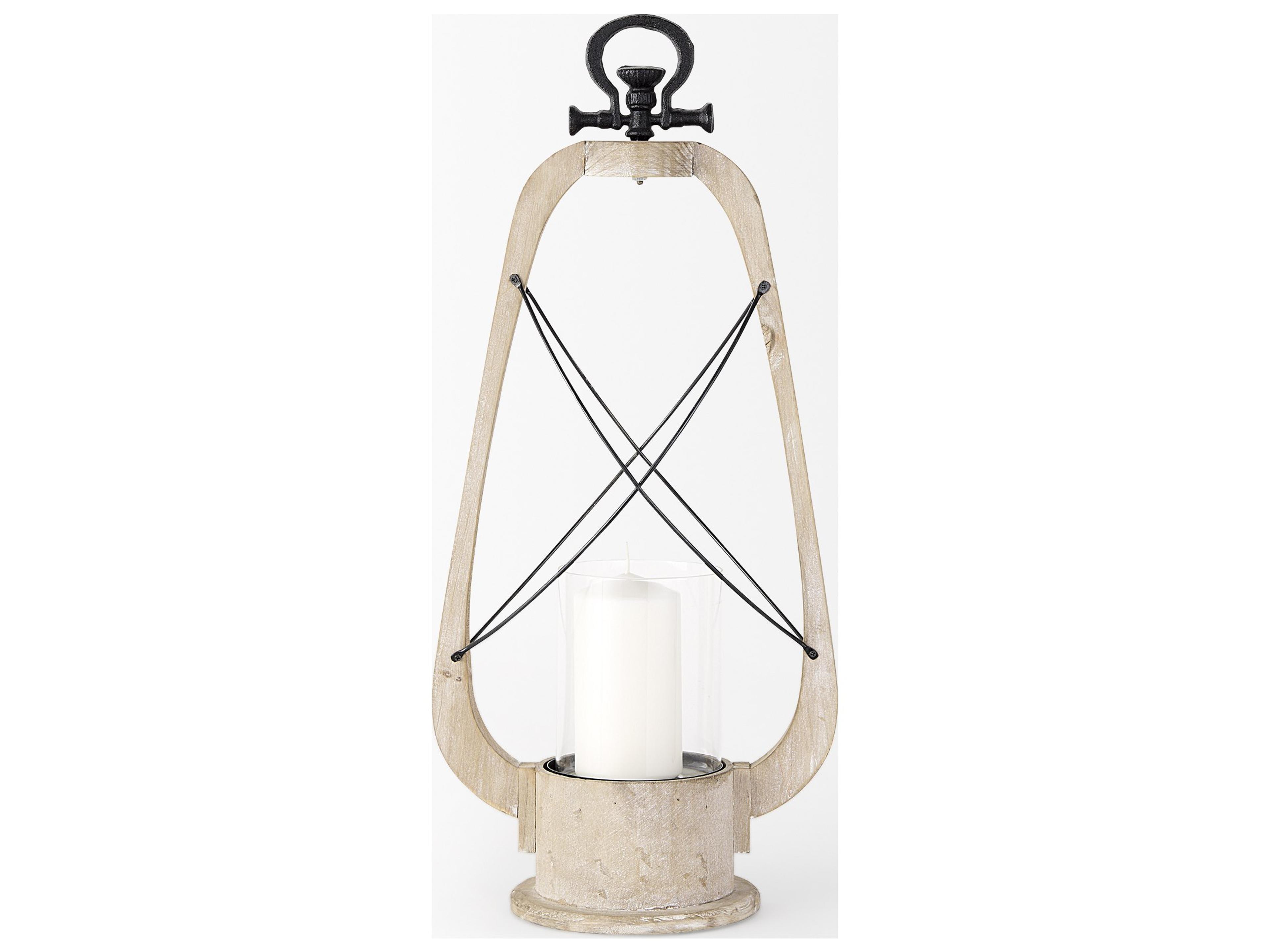 Mercana Zain II Large Brown Wooden Vintage Inspired Candle Holder Lantern