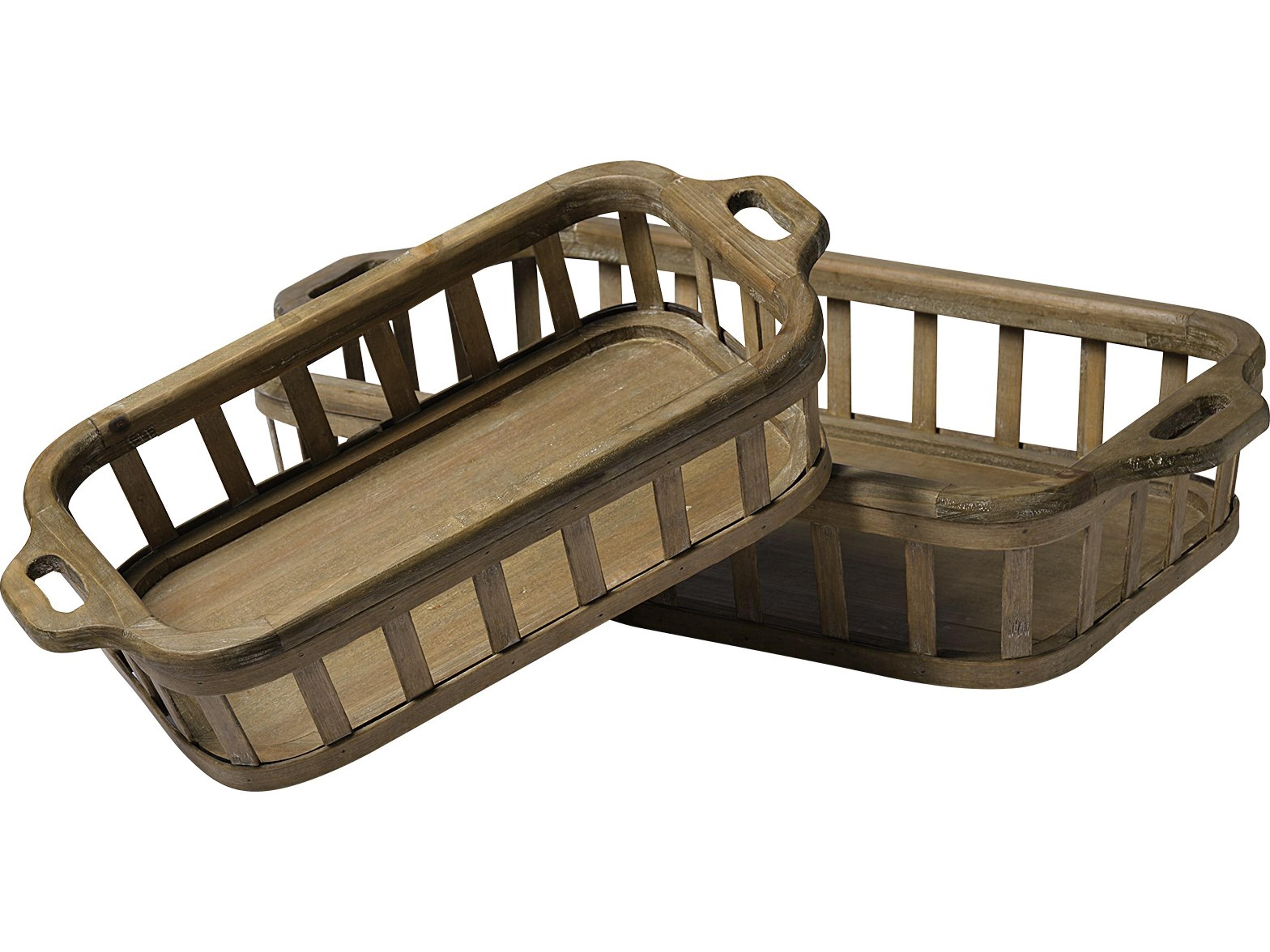 Mercana Louis Set of 2 Natural Wood Slated Nesting Trays